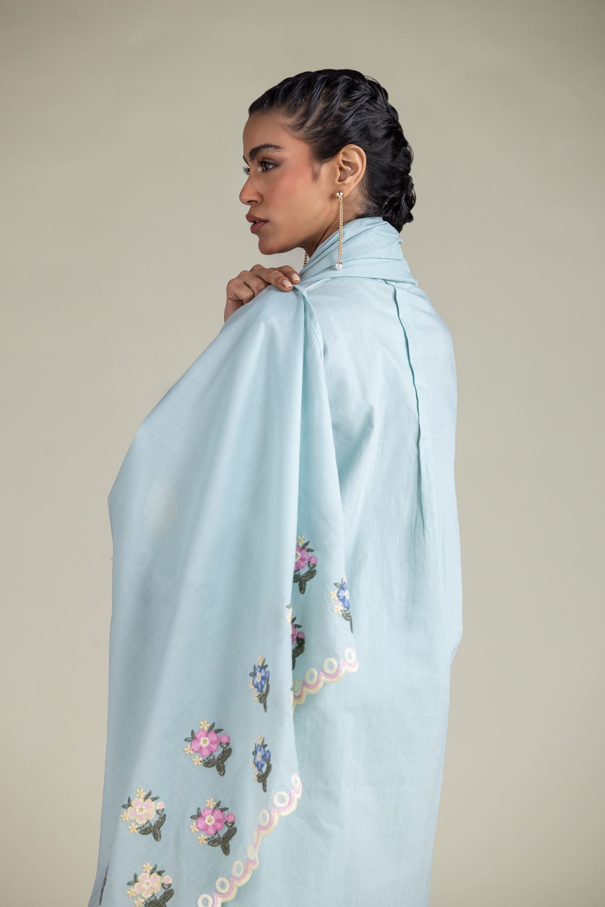 Embroidered Textured Cotton Floral Draped Dupatta - 1-26-108-A-C-VG