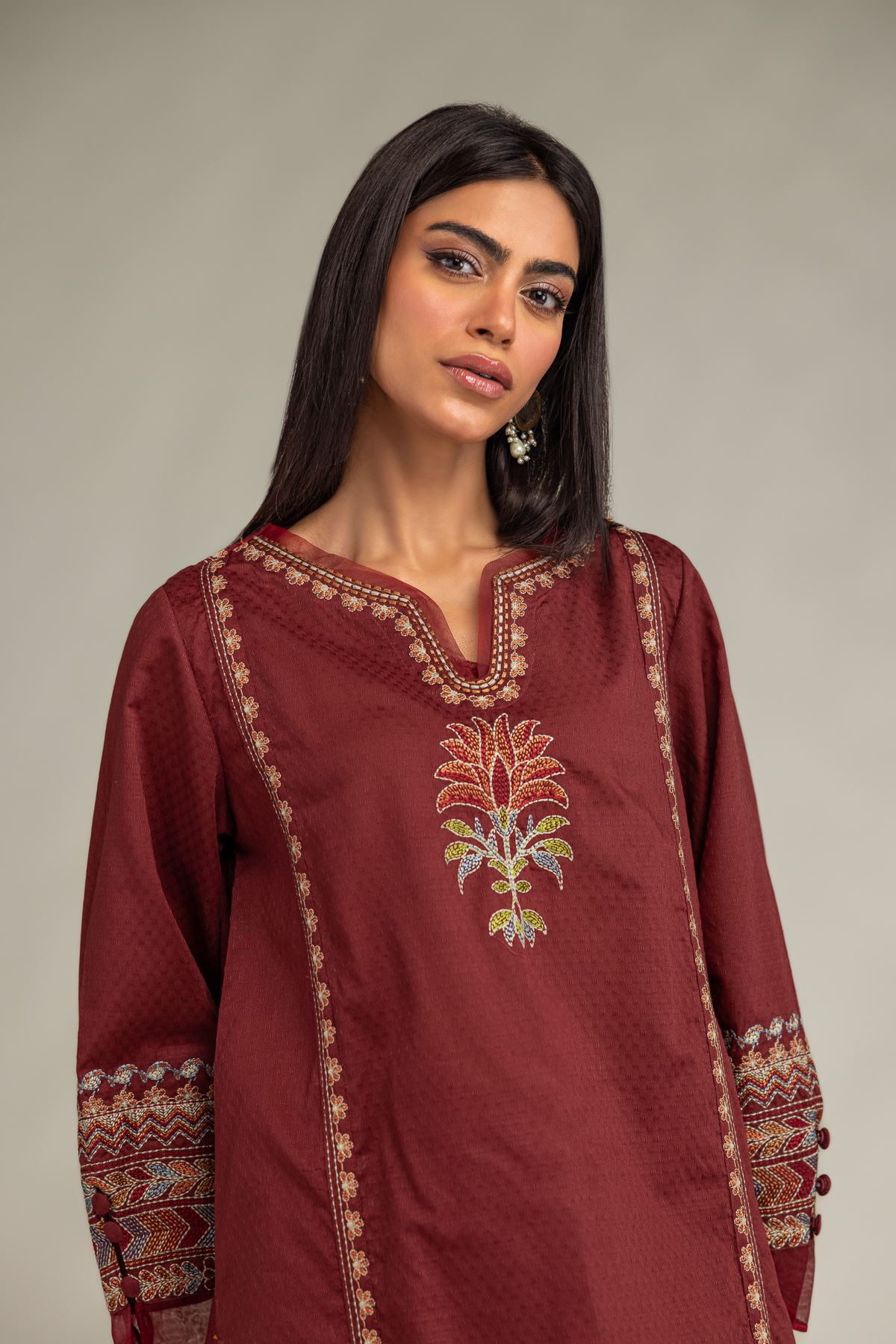 Embroidered Cotton Dobby Floral Cotton Kurta - 1-26-305-C-H2-VG
