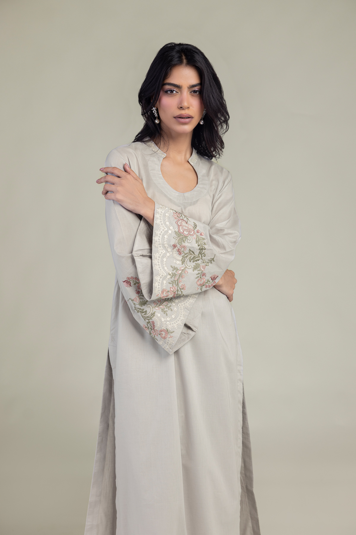 Embroidered Cambric Floral Cambric Kurta - EDP18-VG