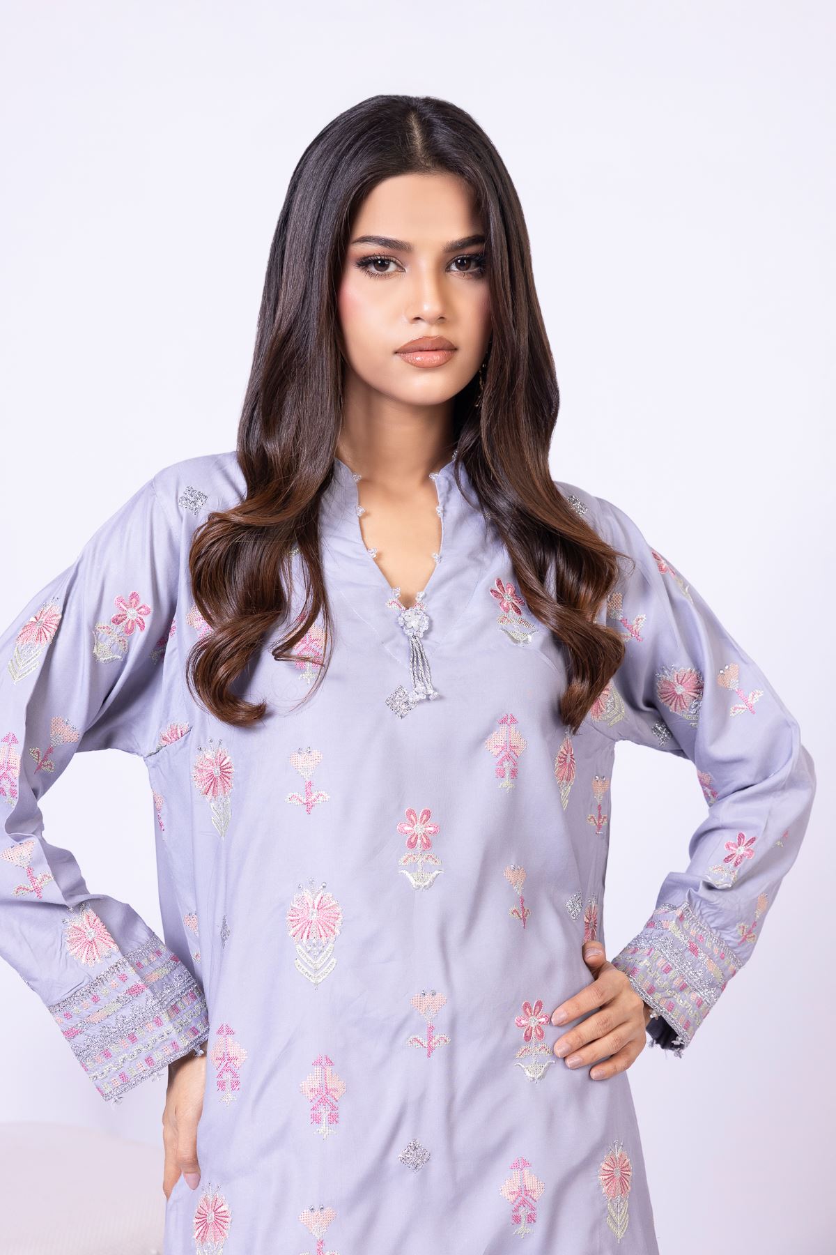 Embroidered Raw Silk Kurta - 25-10-12E9-02TA-VG