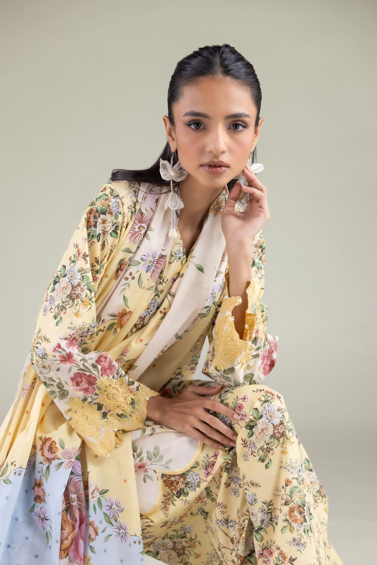Embroidered Lawn Floral Dotted Dupatta - 1-26-129-A-C-VG