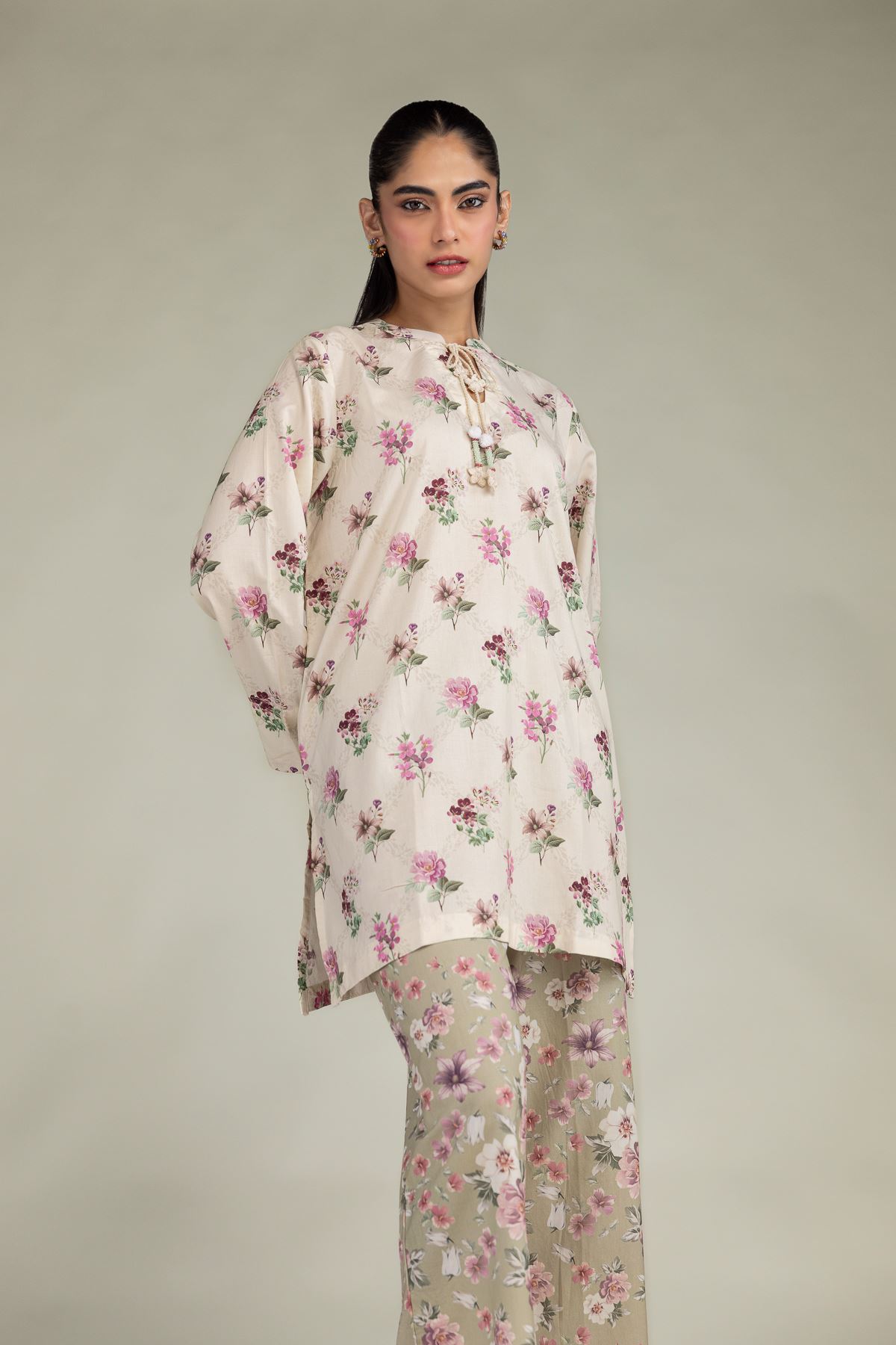 Printed Cotton Viscose Floral Short Kurta - 8-26-303-A-C1-VG
