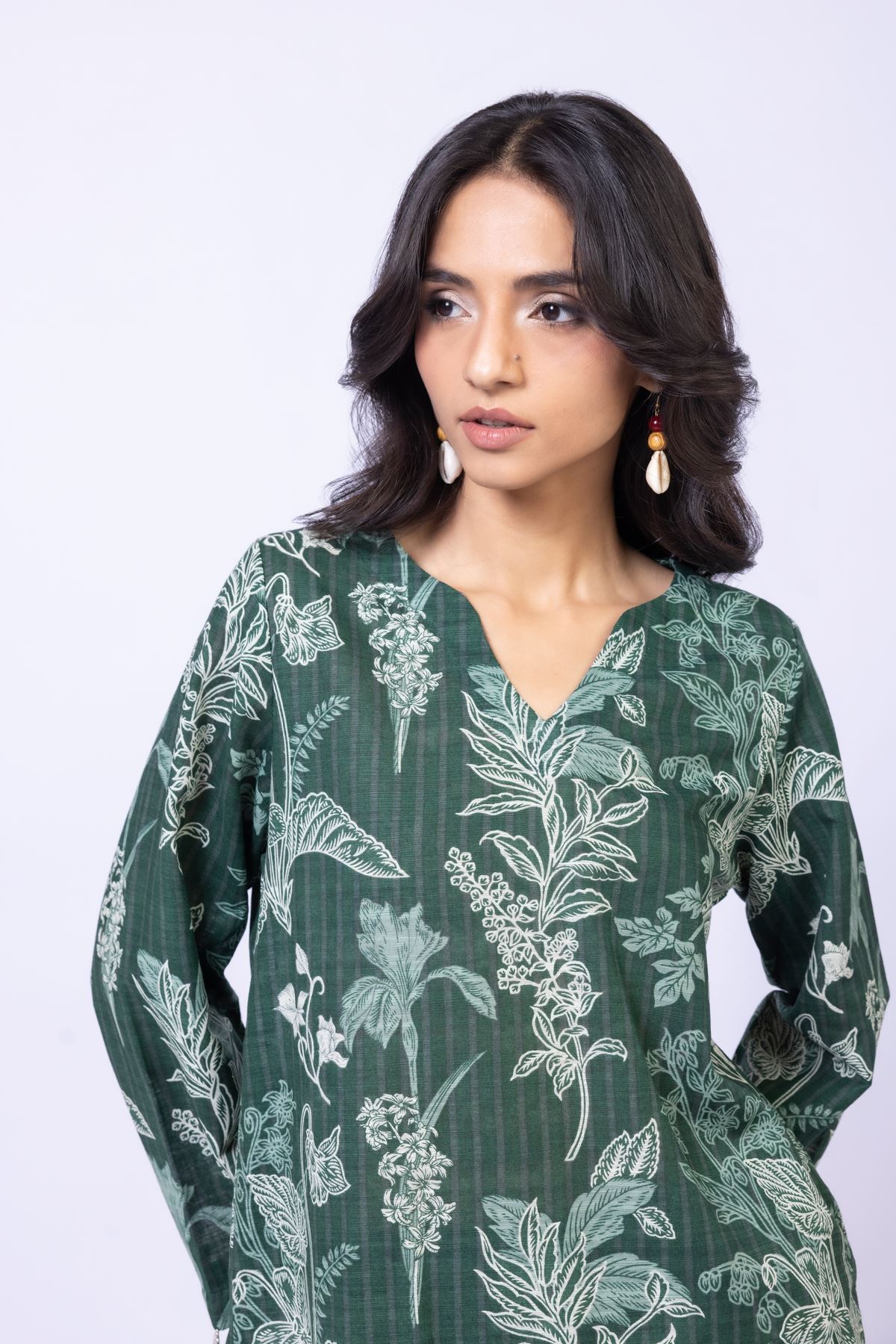 Printed Textured Cotton Kurta - 25-10-11E4-04TB-VG