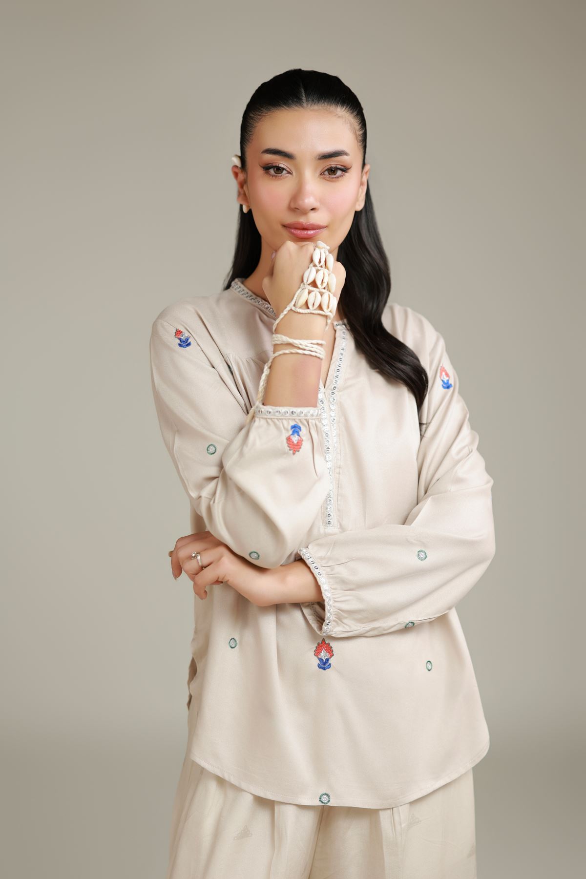 Embroidered Viscose Crepe Tunic - 2-26-202-A-D-VG