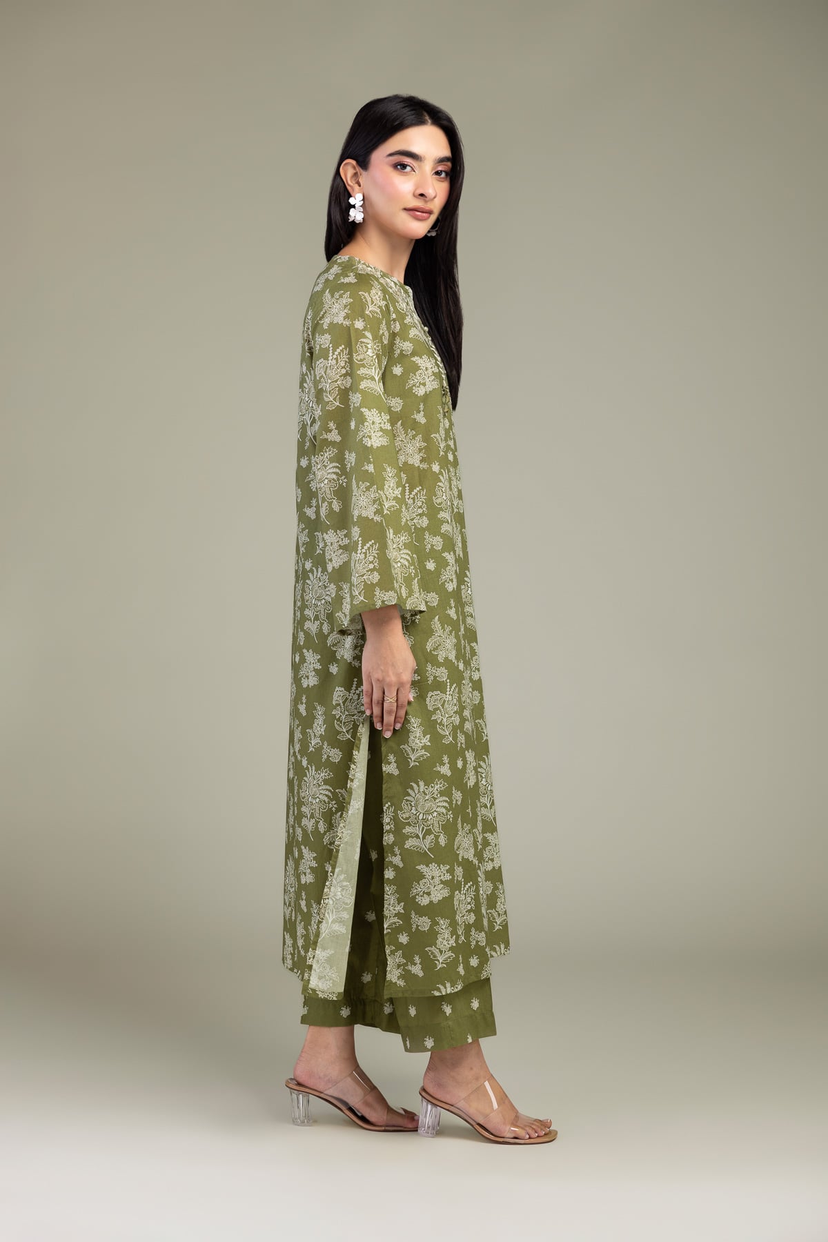 Embroidered Cambric Olive Cambric Pants - A22-26-214FH1-VG