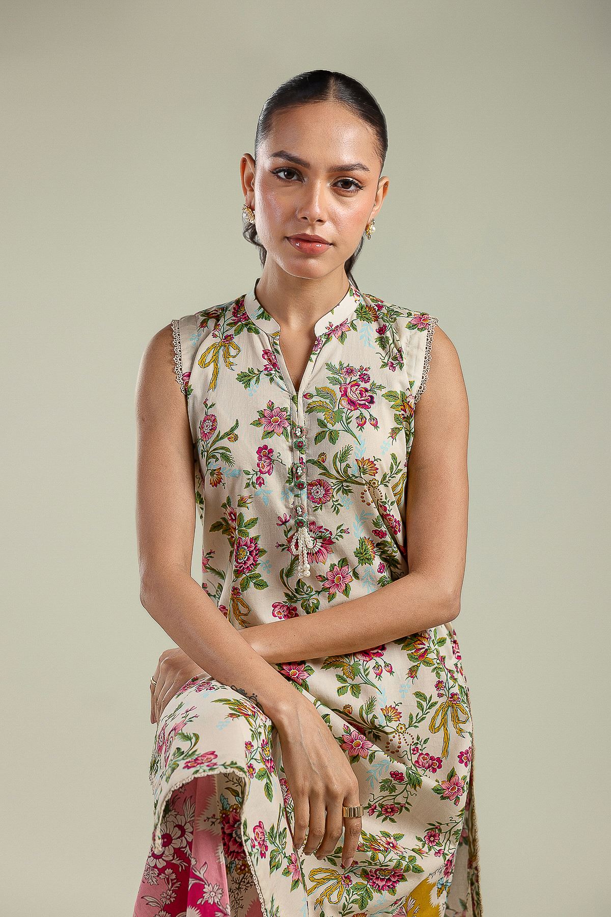 Printed Cambric Long Cambric Kurta - 1-26-201-A-G-VG