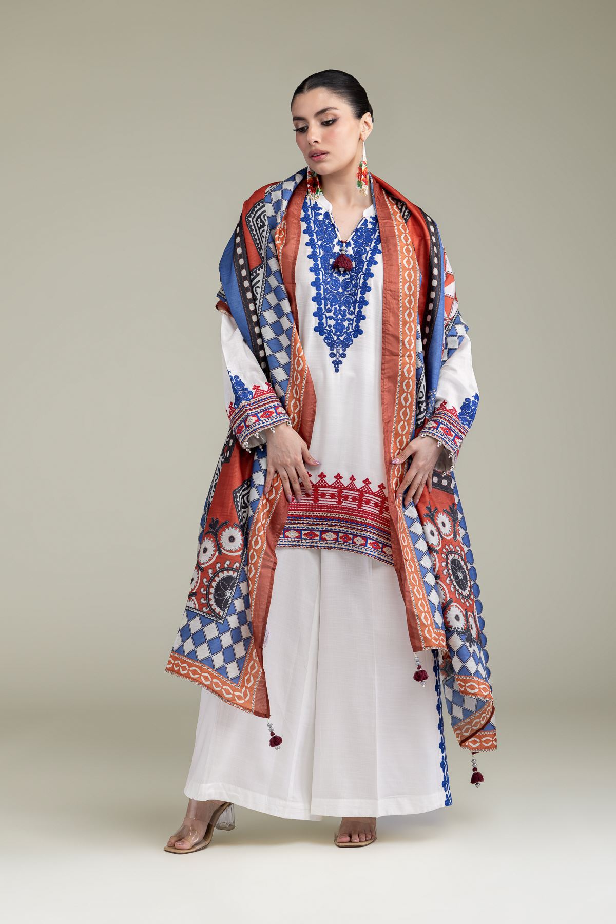 Embroidered Polyester Silk Silk Geometric Dupatta - 2-26-204-C-B1-VG