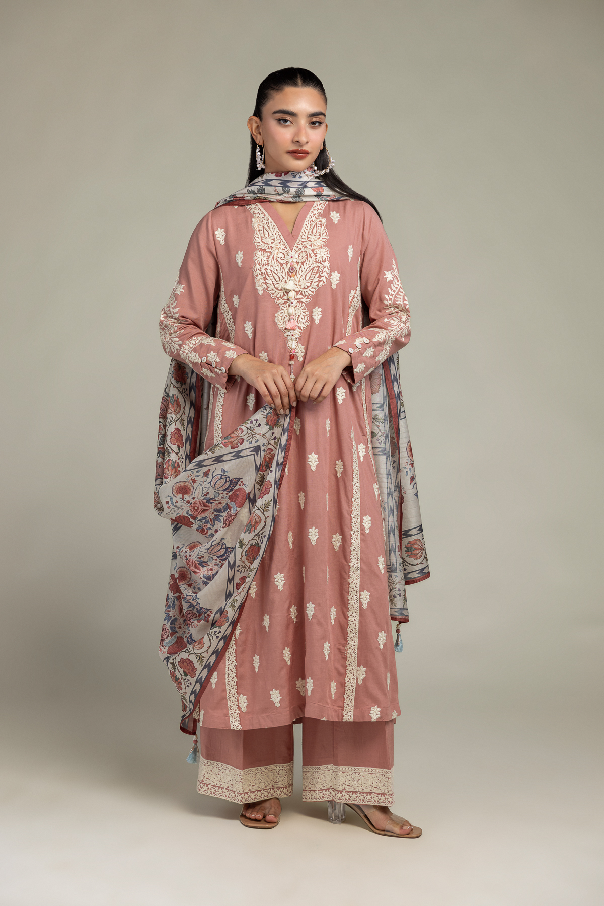 Embroidered Polyester Silk Floral Silk Dupatta - 2-26-308-A-G1-VG