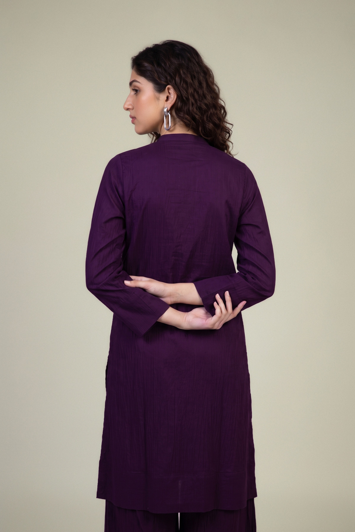 Embroidered Cotton Crinkle Purple Cotton Kurta - A22-26-214FH1-VG