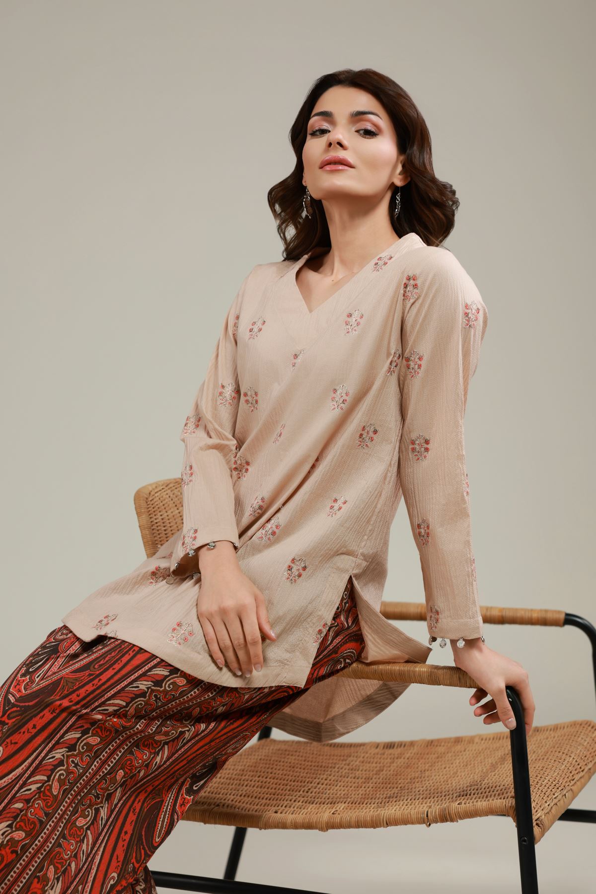 Embroidered Cotton Crinkle Floral Crinkled Kurta - 1-26-231-A-A1-VG