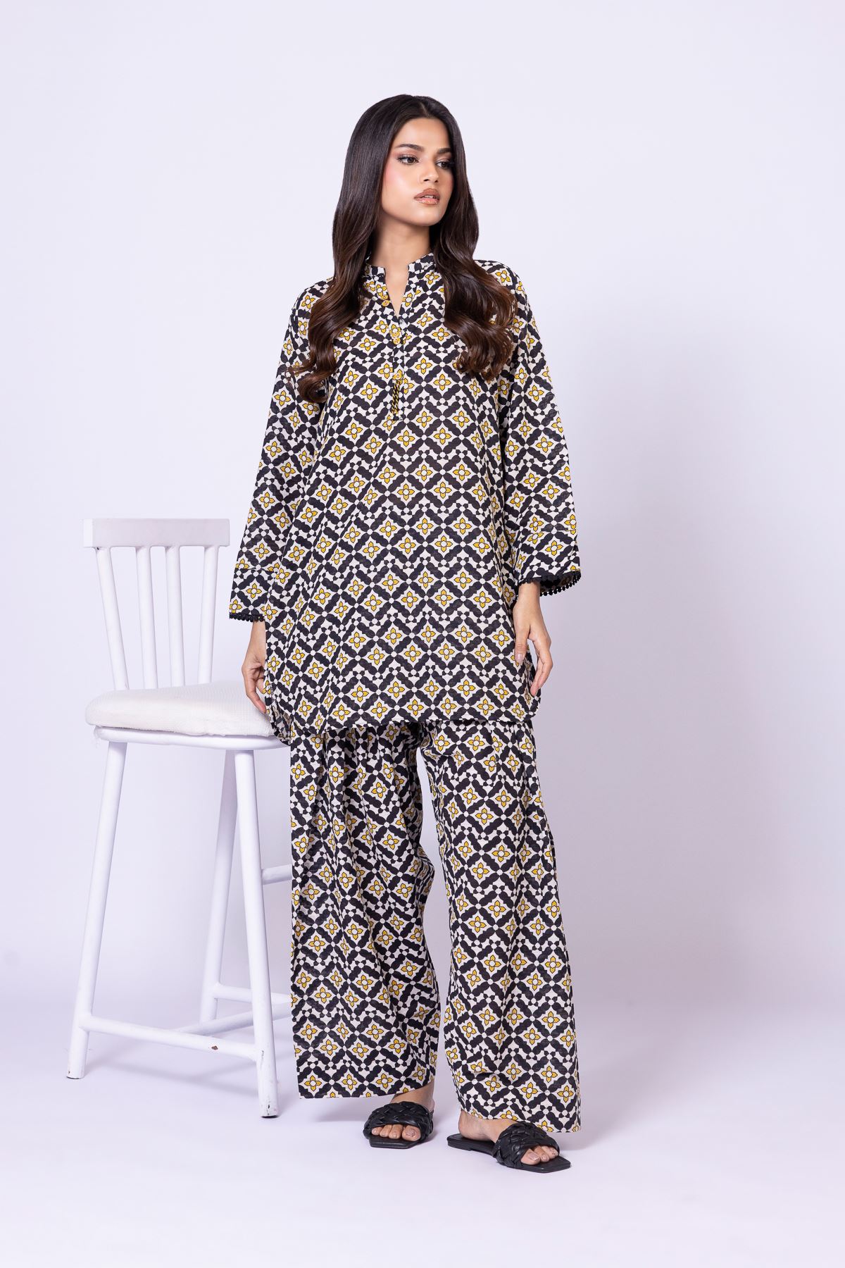 Printed Textured Cotton Pants - 25-09-11E10-10TB-VG