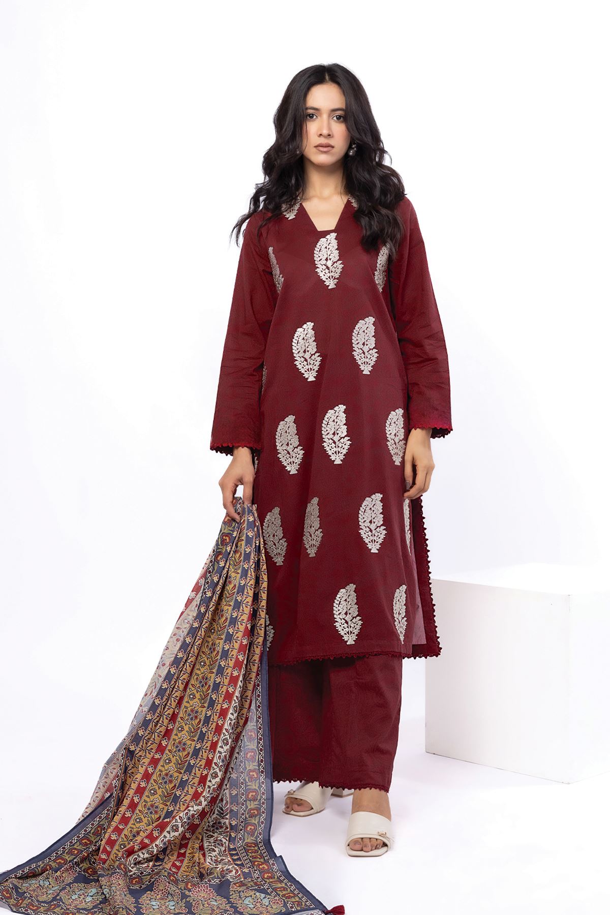 Embroidered Cotton Tailored 3 Piece - 1-26-103-A-A-VG