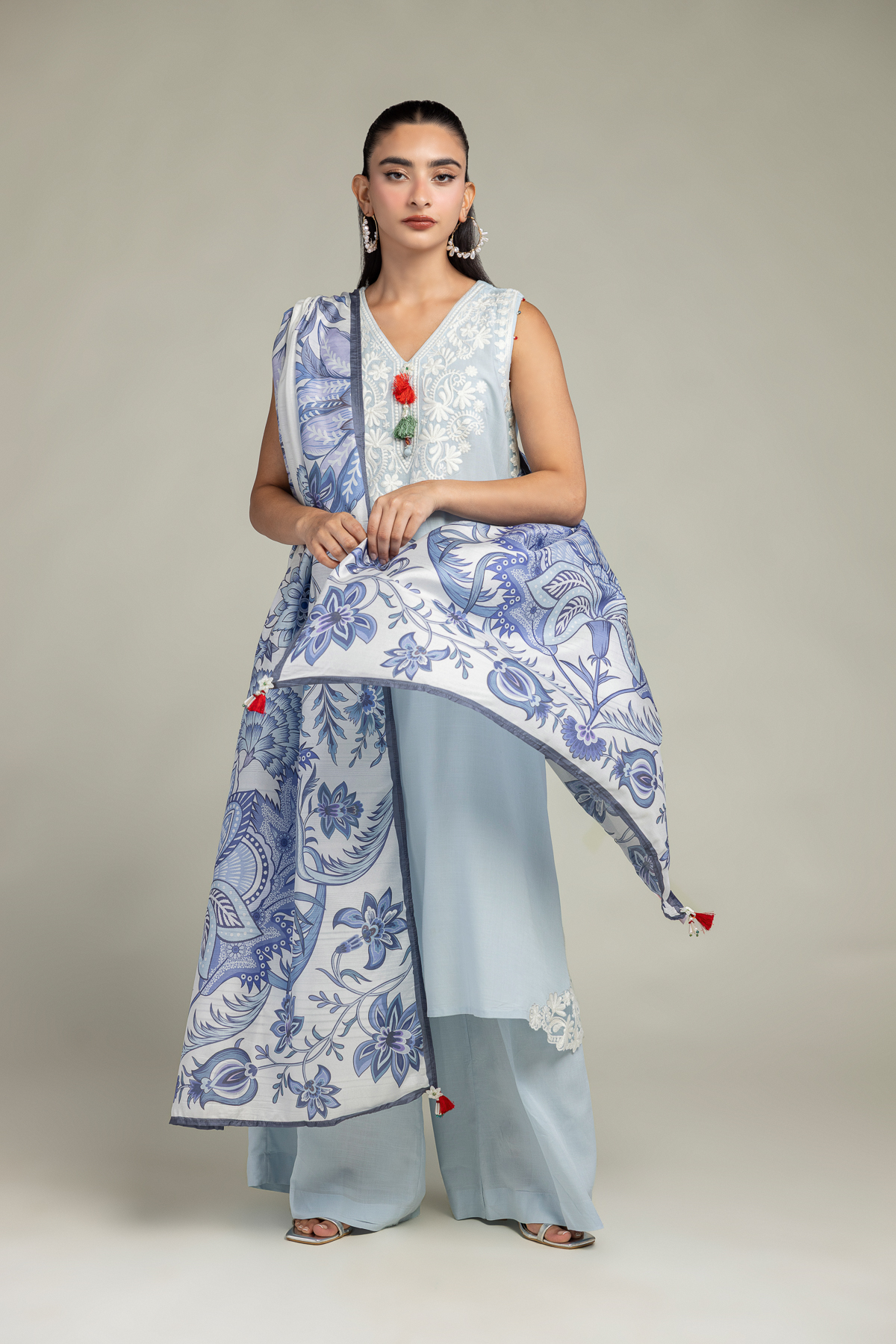 Embroidered Polyester Silk Floral Silk Dupatta - 2-26-106-A-H-VG
