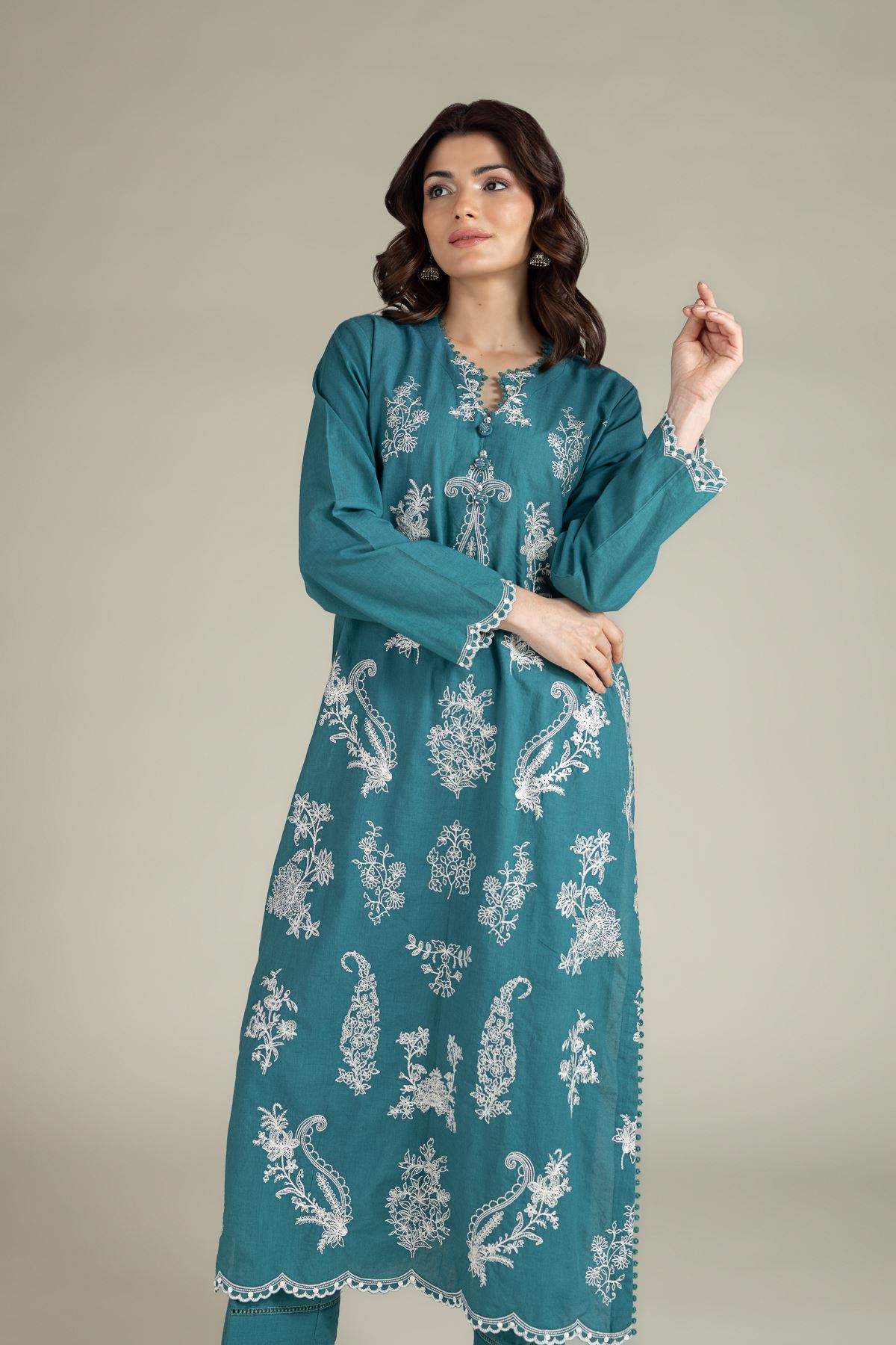 Embroidered Cambric Tailored 2 Piece | Top and Bottom - T-A113-26-106EC2-VG