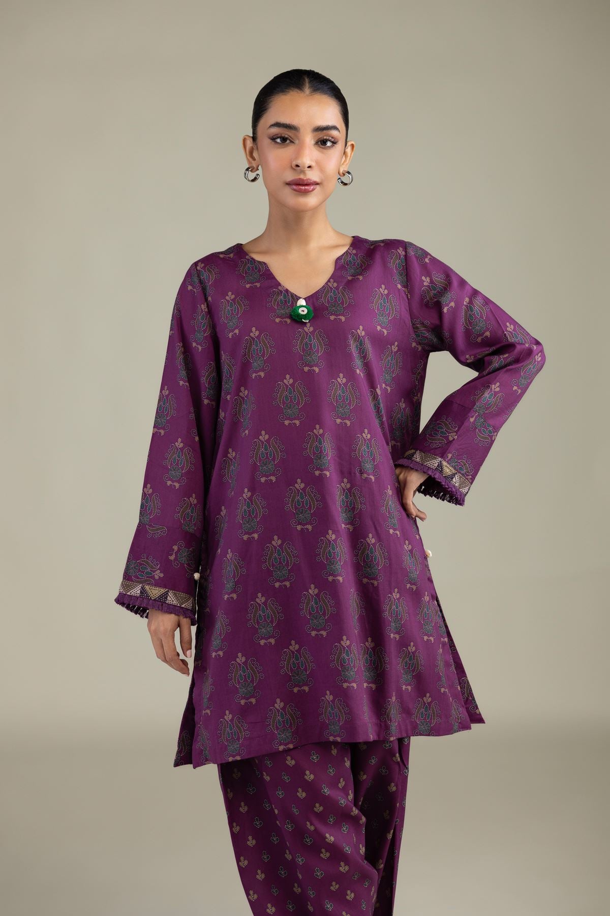Printed Textured Weave Short Printed Kurta - 8-26-303-A-C1-VG
