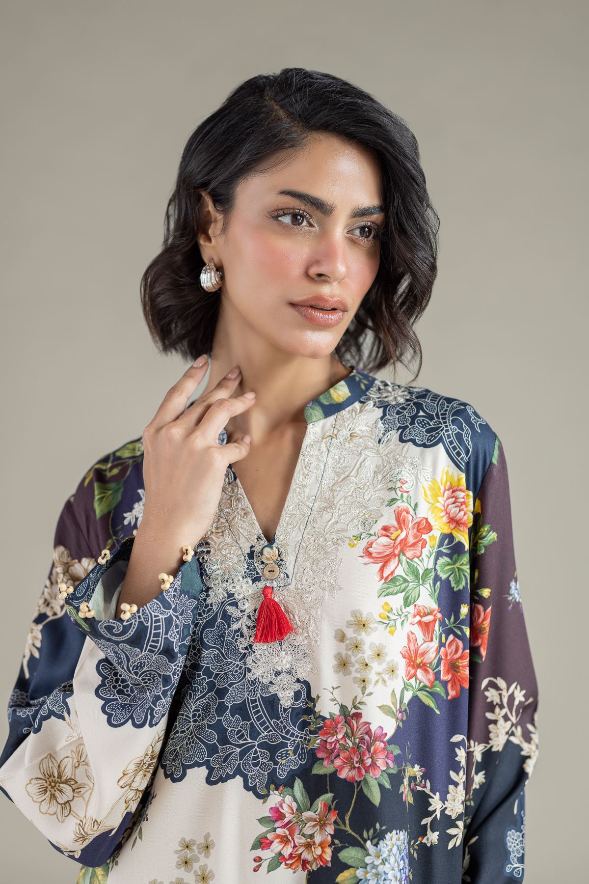 Embroidered Marina Floral Tassel Kurta - 25-10-11E12-03TB-VG