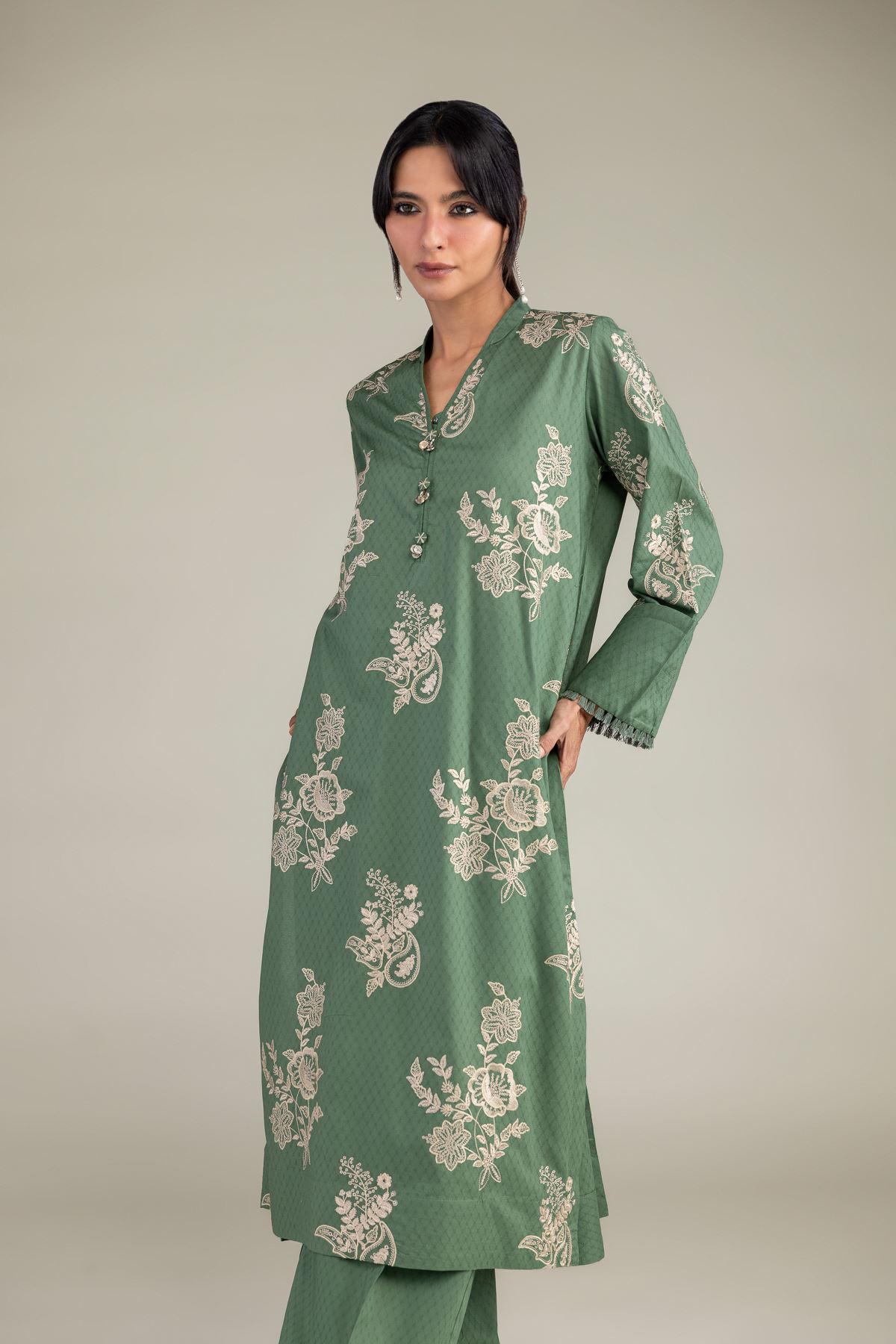 Embroidered Cotton Dobby Floral Cotton Kurta - 1-26-309-B-D1-VG