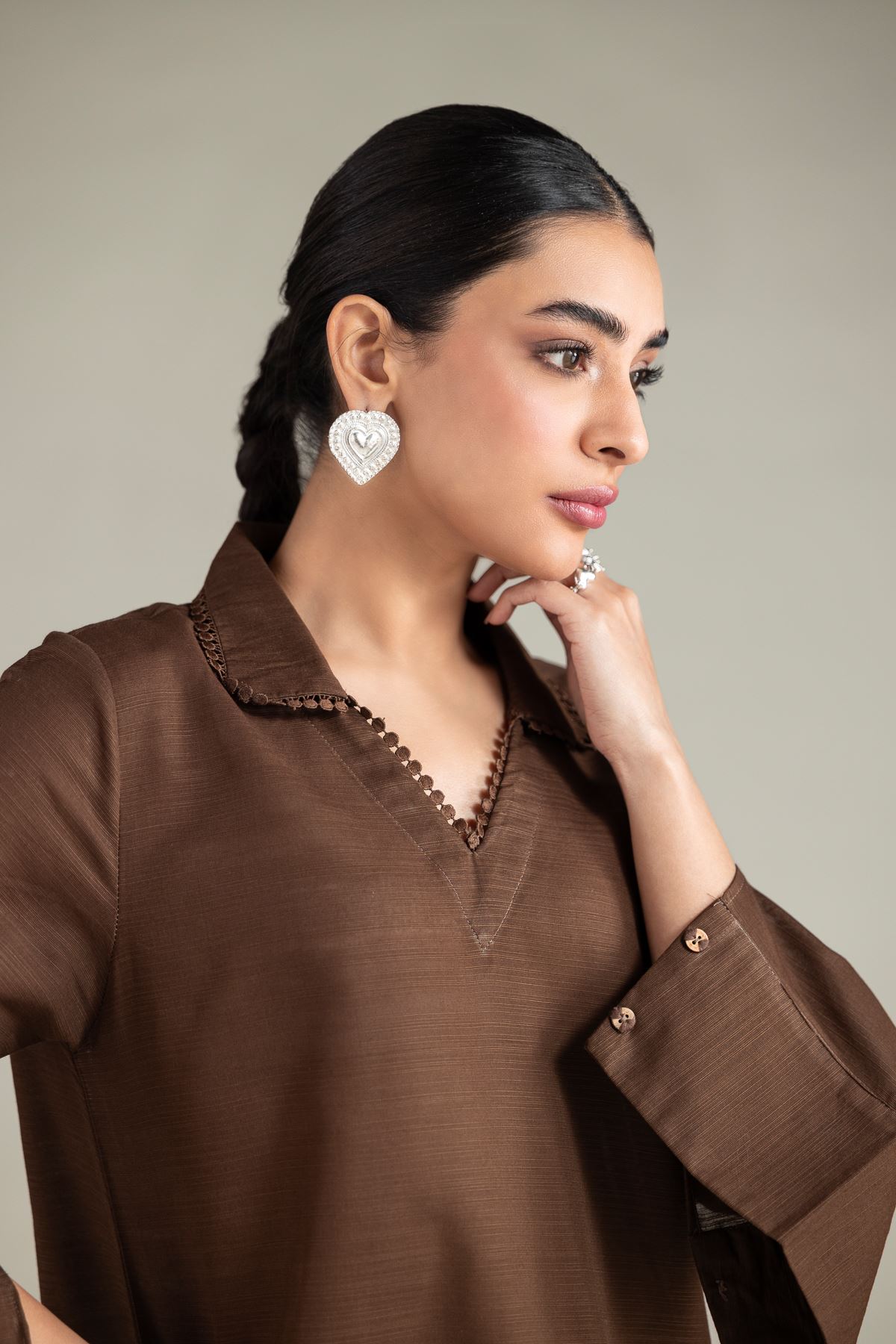 Dyed Textured Cotton Wing Collar Kurta - 1-26-109-A-I-VG
