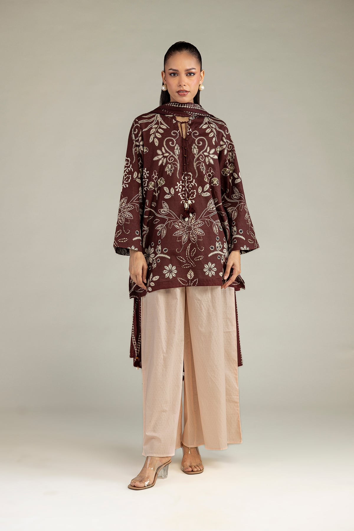 Printed Cotton Dobby Beige Cotton Pants - 1-26-102-A-F-VG