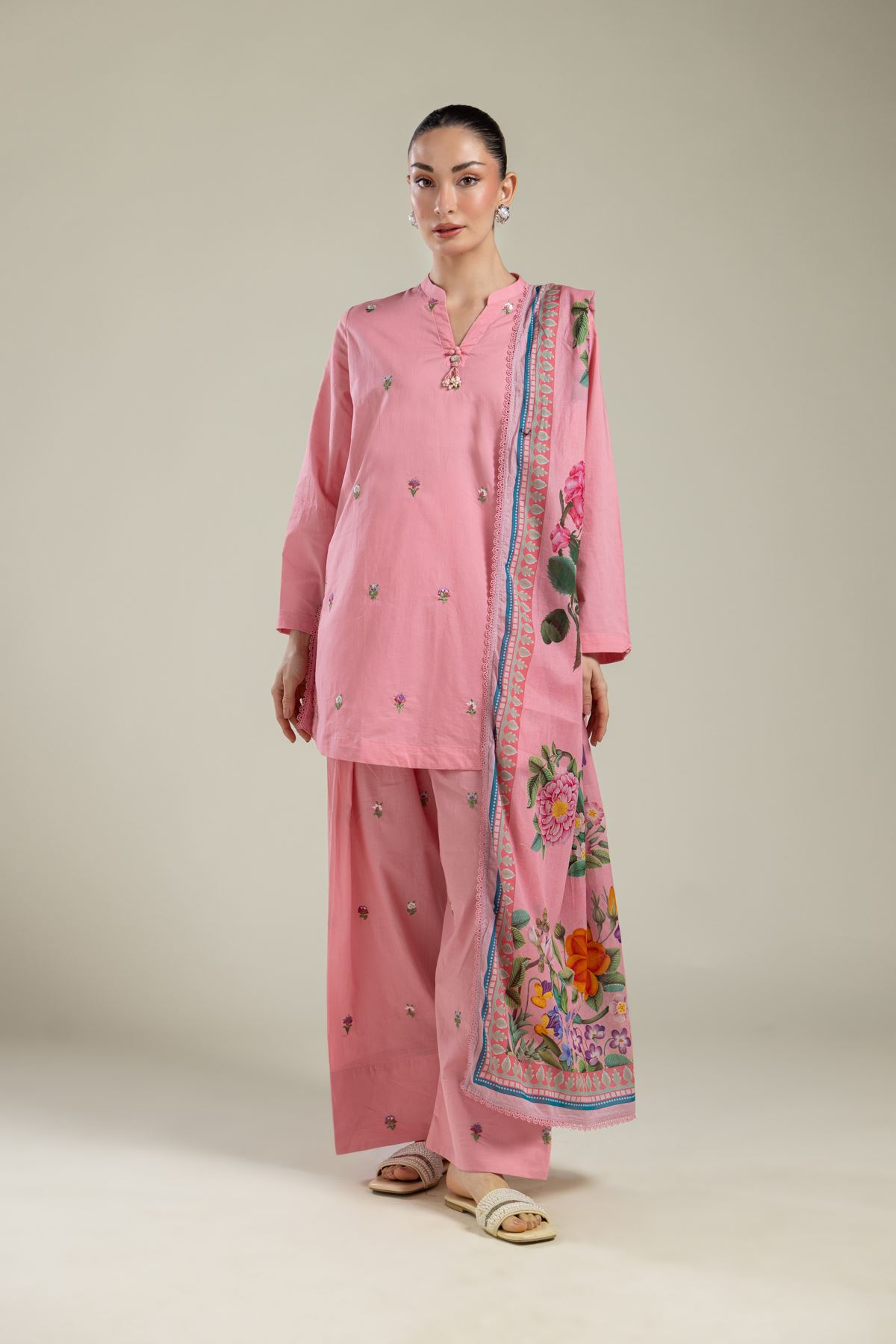 Embroidered Lawn Floral Lawn Dupatta - 25-09-10E4-04TB-VG