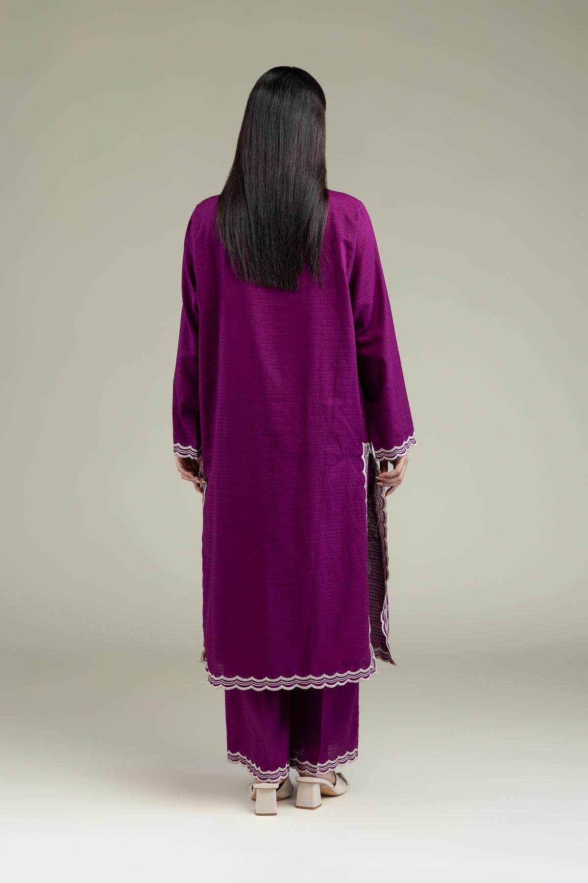 Embroidered Cotton Dobby Floral Longline Kurta - 1-26-247-B-E1-VG