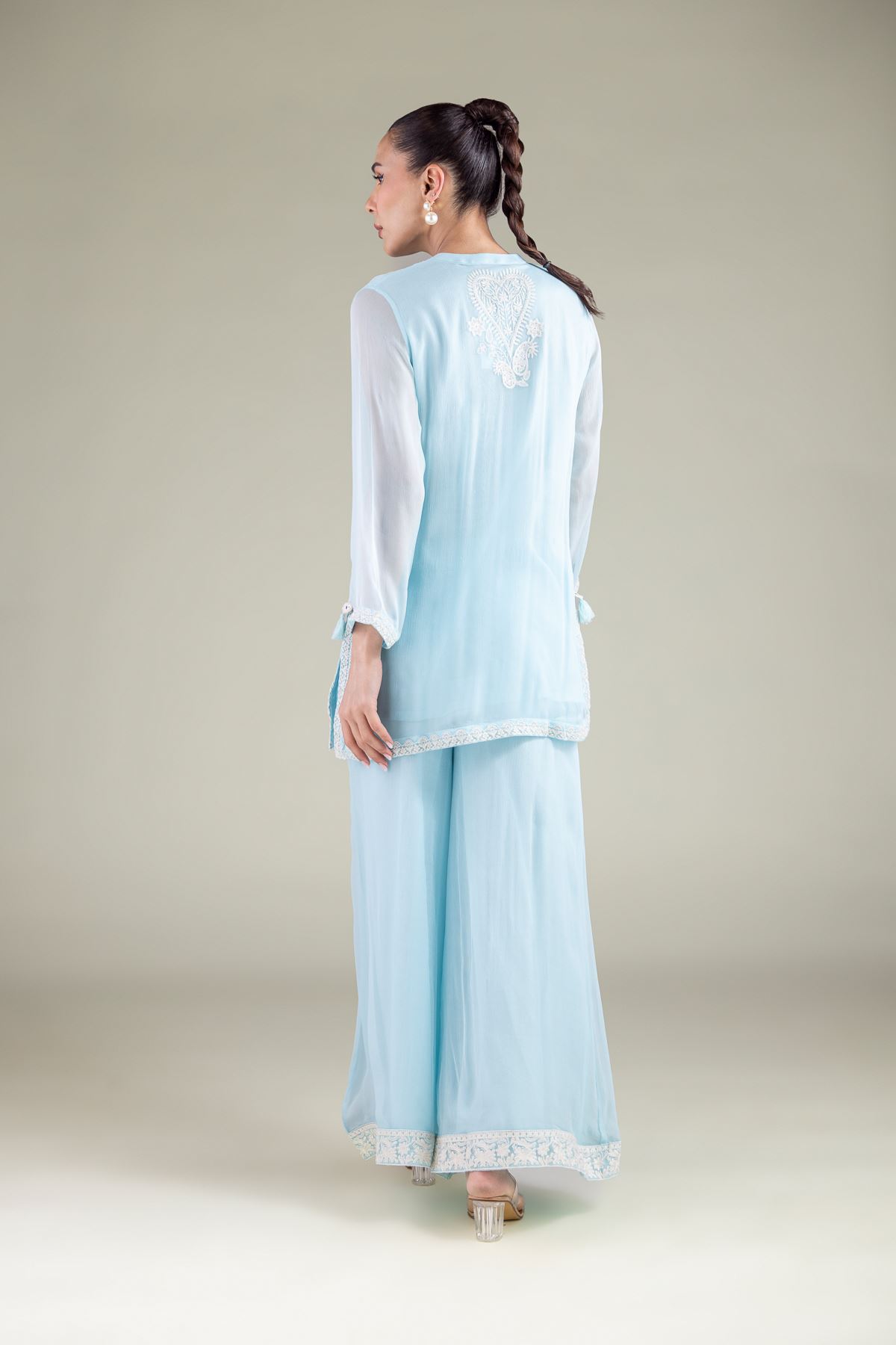 Embroidered Chiffon Threadwork Chiffon Kurta - 2-26-106-A-B-VG