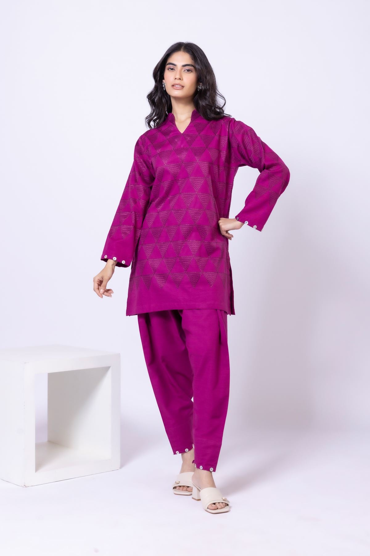 Dyed Khaddar Pants - 25-10-10E7-01TA-VG