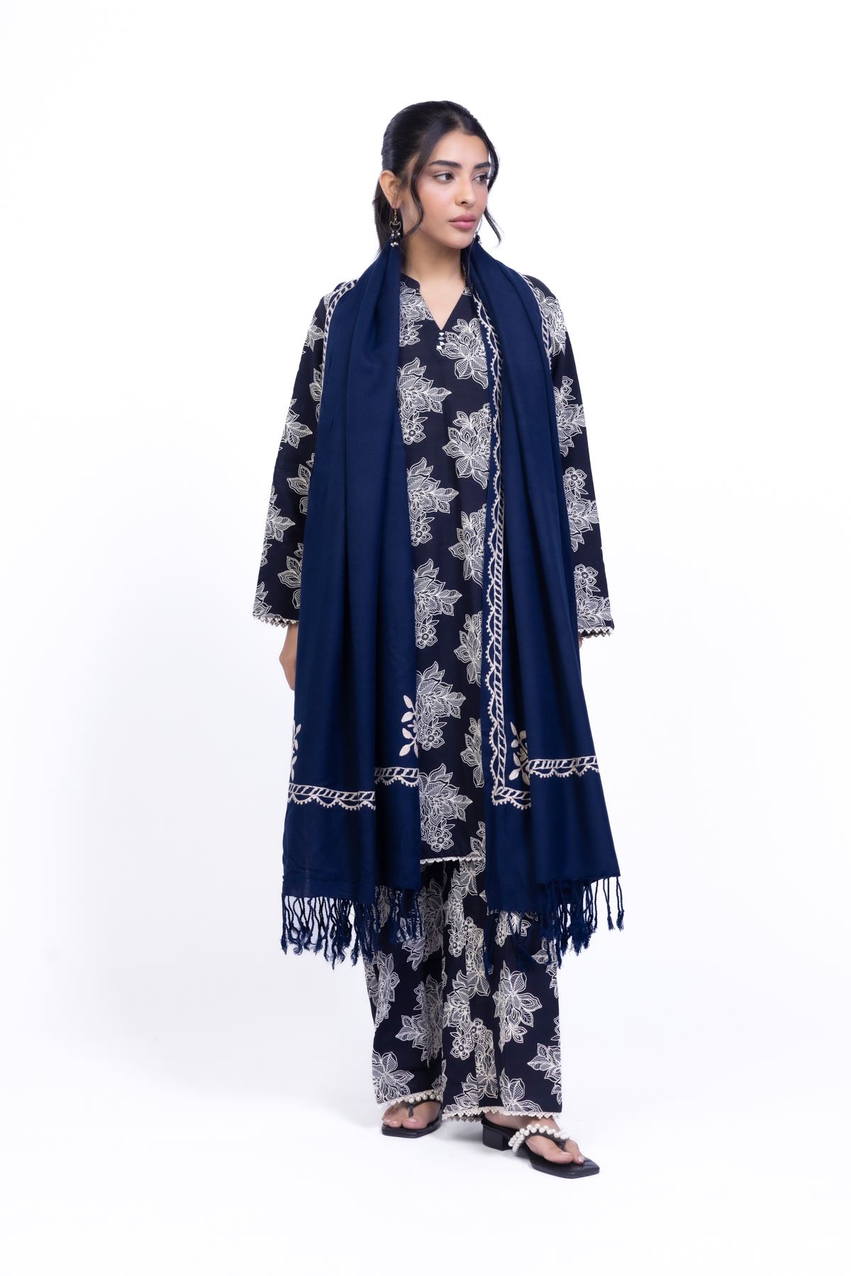 Printed Khaddar Kurta - 25-10-10E7-04TB-VG