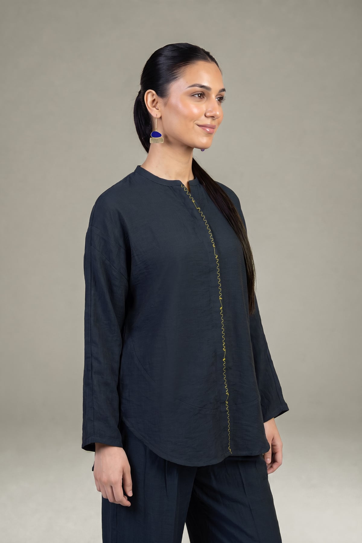 Dyed Crepe Navy Solid Blouse - 1-26-408-A-A1-VG