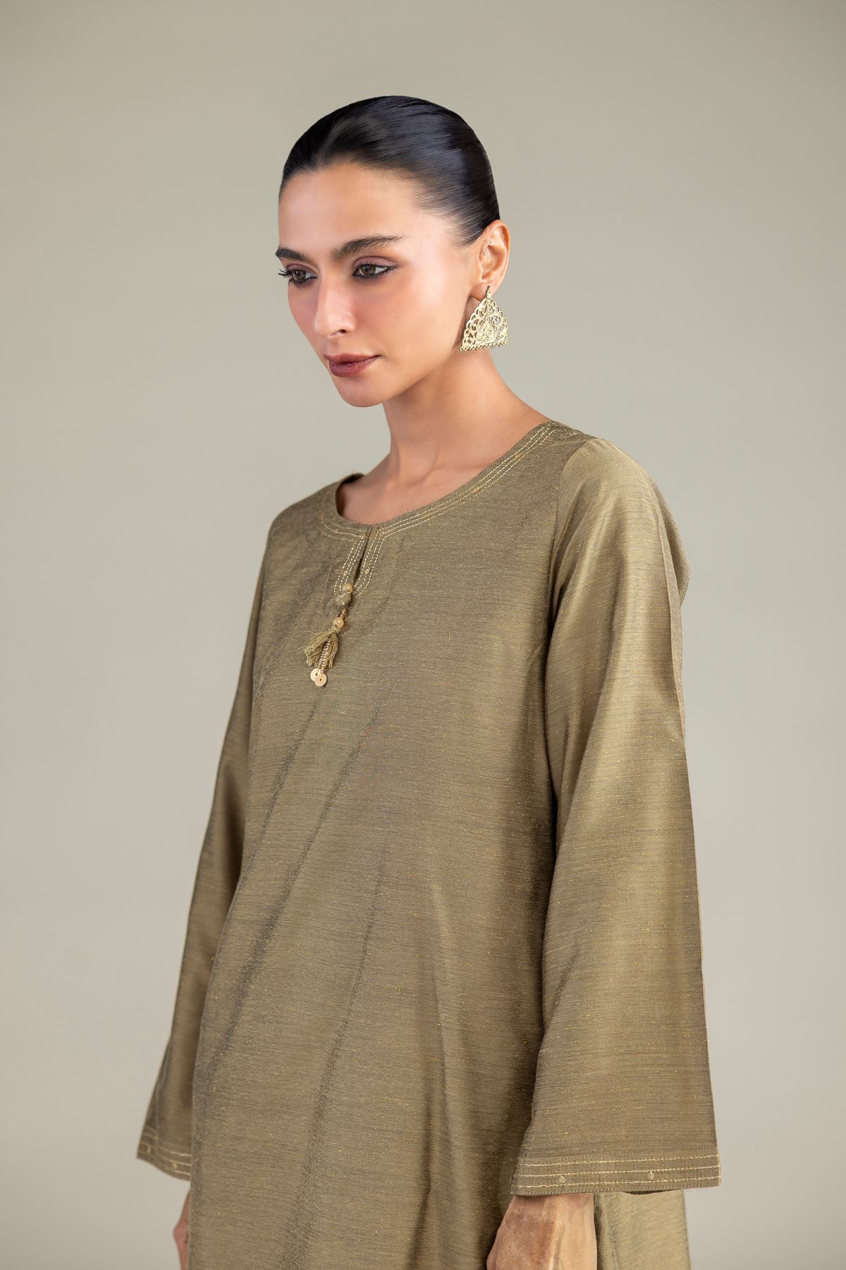 Dyed Mesuri Silk Short Solid Kurta - 8-26-303-A-C1-VG