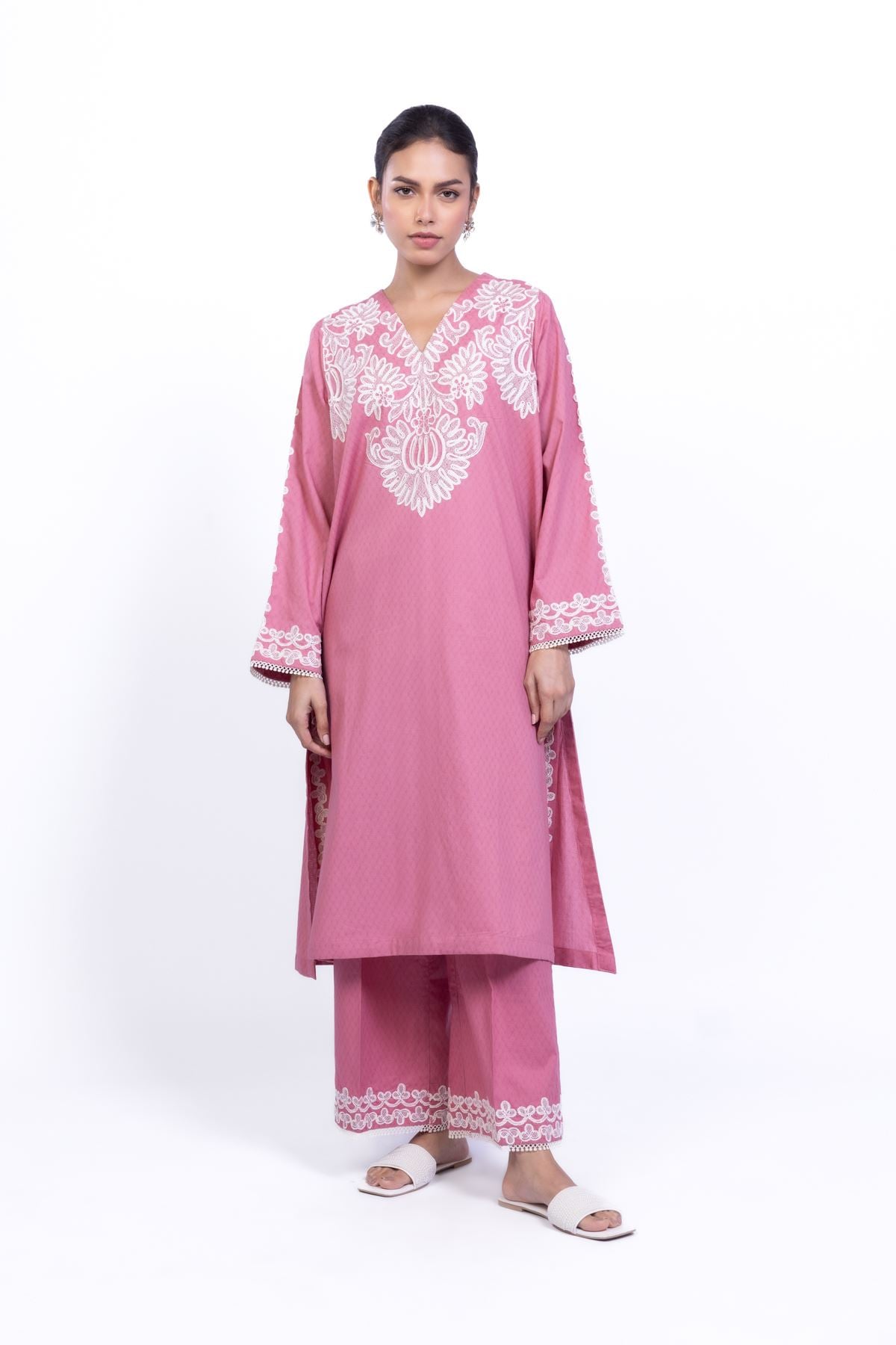 Embroidered Cotton Dobby Floral Embroidered Kurta - 2-26-106-A-B-VG