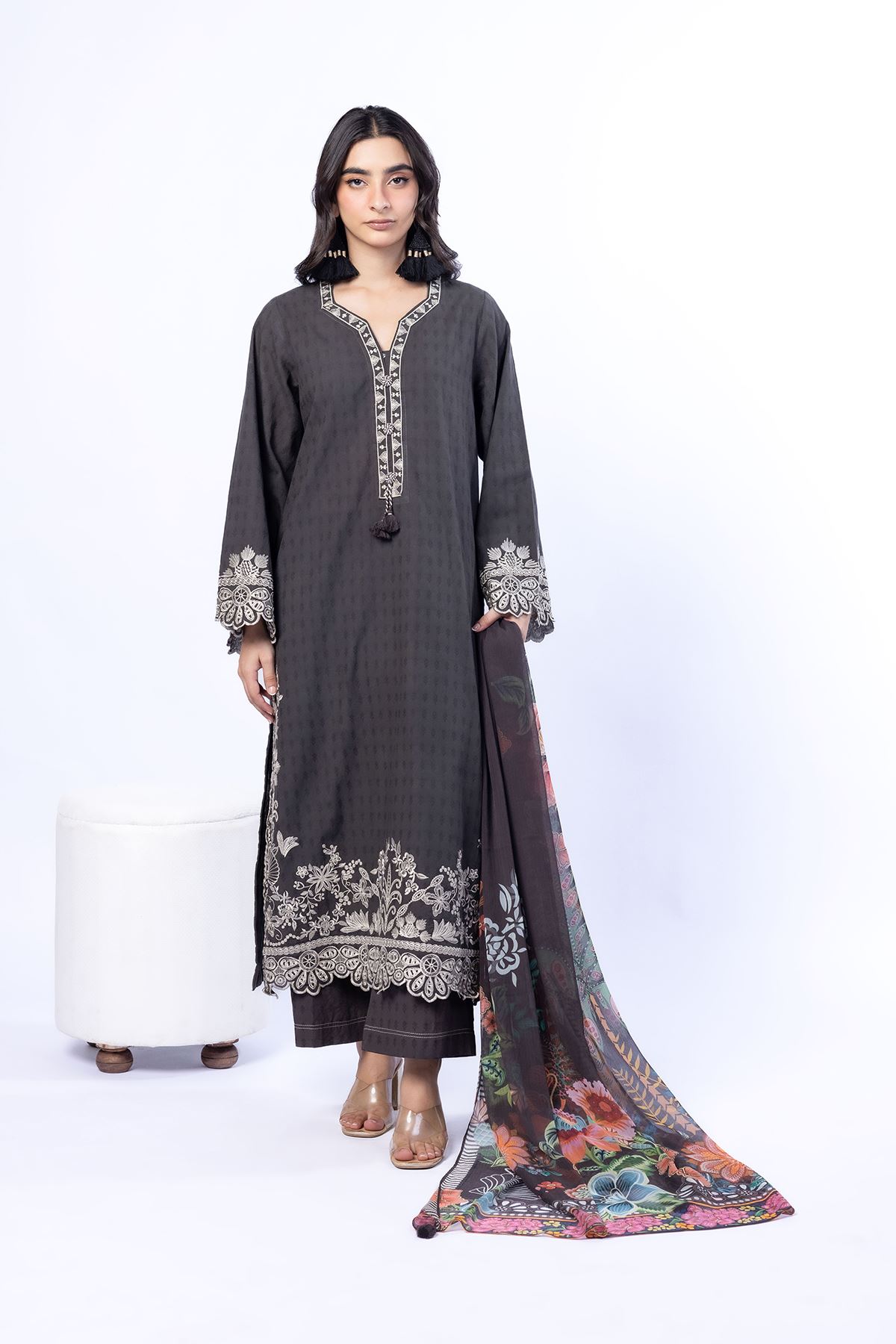 Embroidered Cotton Dobby Tailored 3 Piece - T-A22-26-108FI-VG