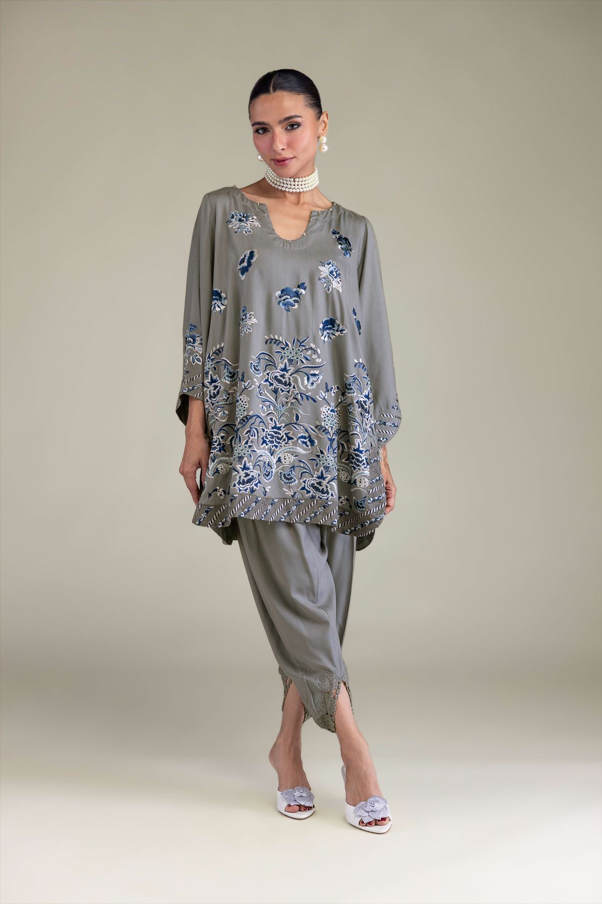 Embroidered Raw Silk Floral Silk Kurta - 1-26-250-B-H1-VG