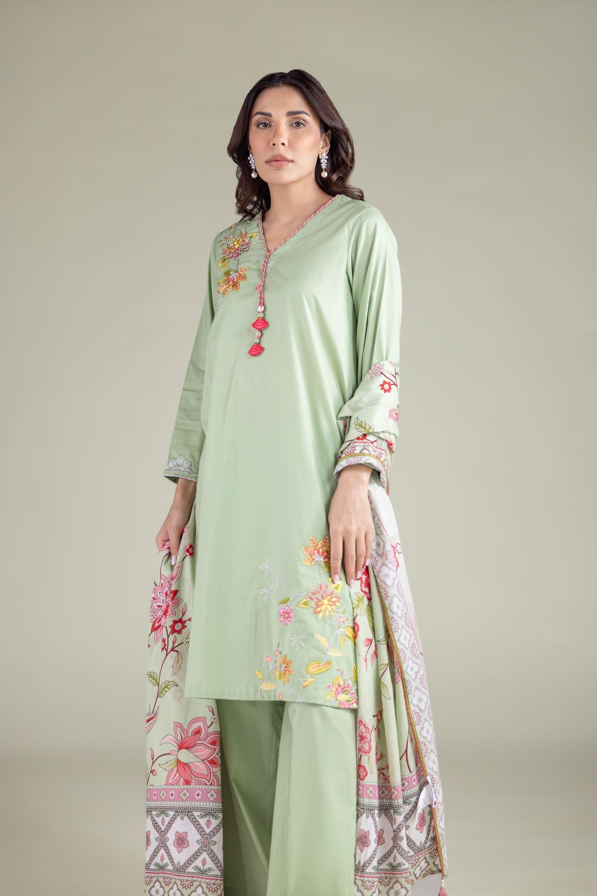 Embroidered Lawn Mint Lawn Dupatta - 1001917636
