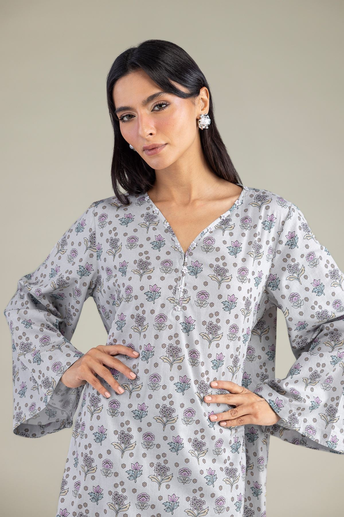 Printed Cambric Floral Cambric Kurta - 12-26-301-B-D1-VG