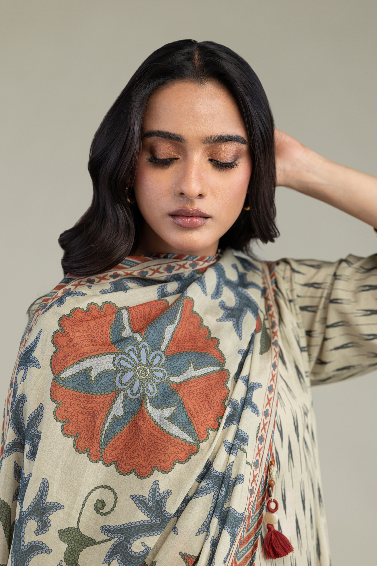 Printed Lawn Floral Lawn Dupatta - 1-26-250-B-H1-VG