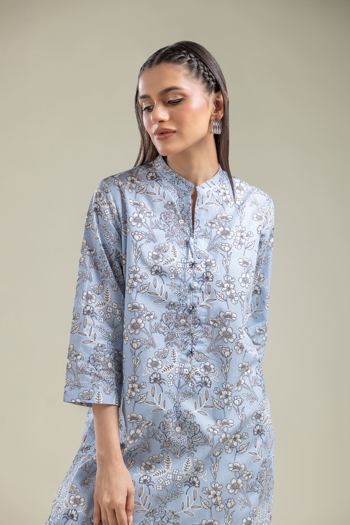 Printed Cotton Dobby Round-Neck Cotton Kurta - T-A112-26-104EJ1-VG