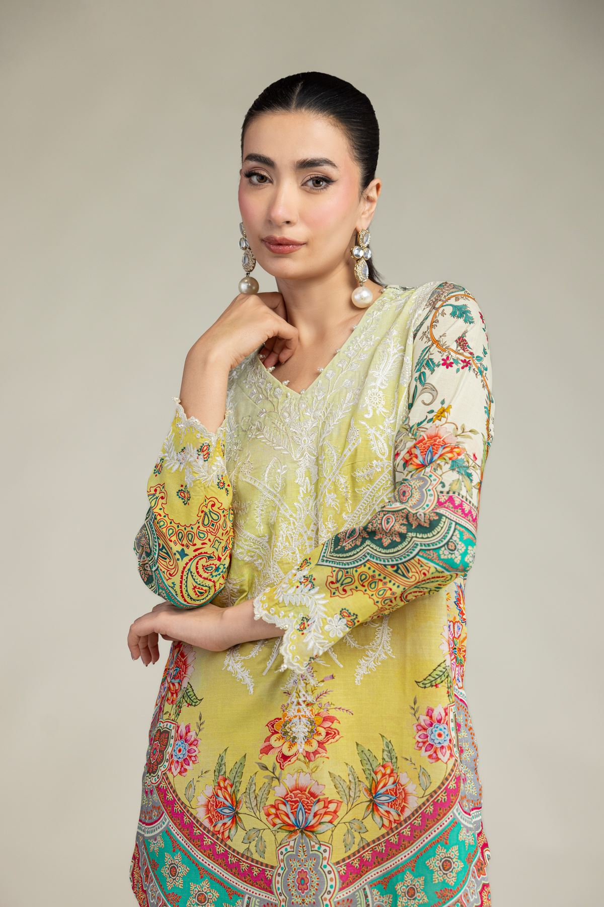 Embroidered Raw Silk Short Floral Kurta - 2-26-212-A-A1-VG
