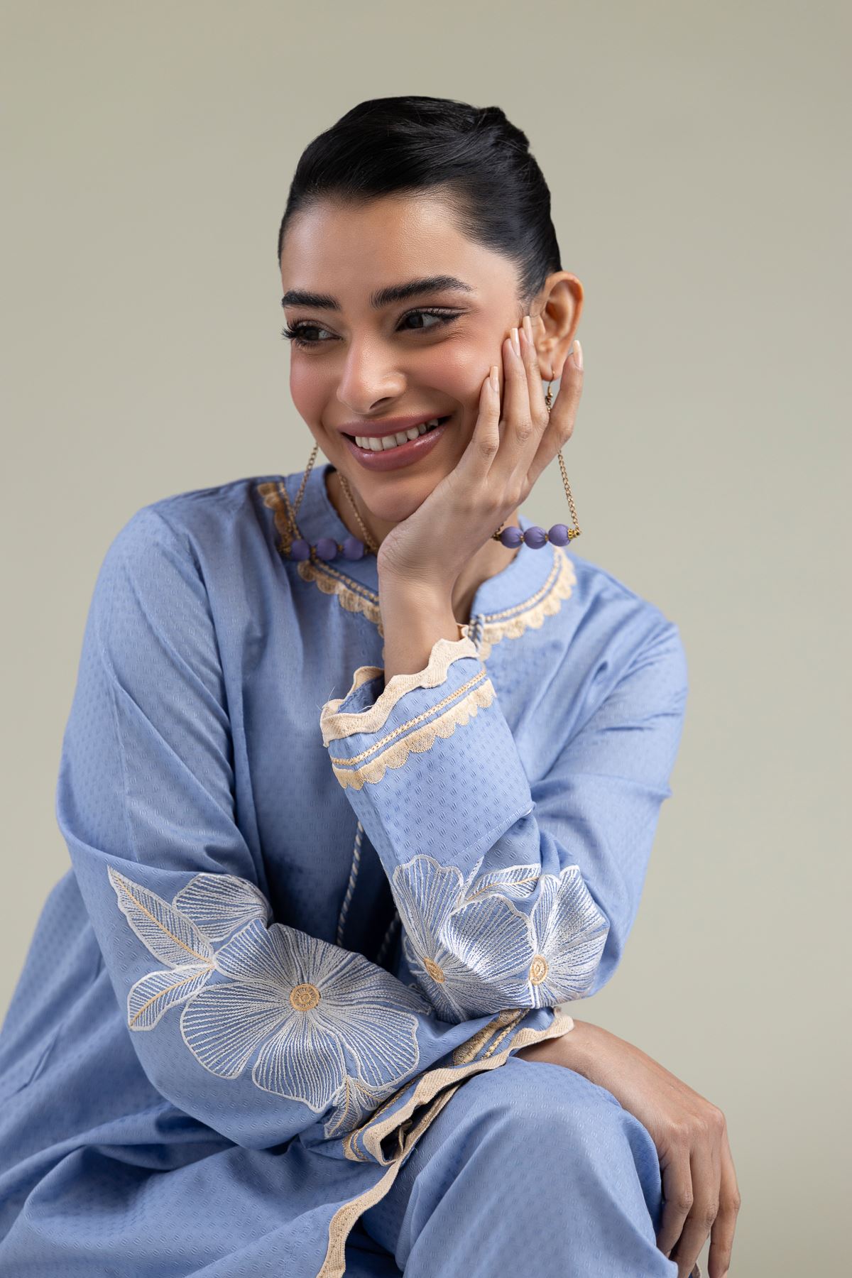Embroidered Cotton Dobby Floral Scalloped Kurta - 1-26-211-A-F1-VG