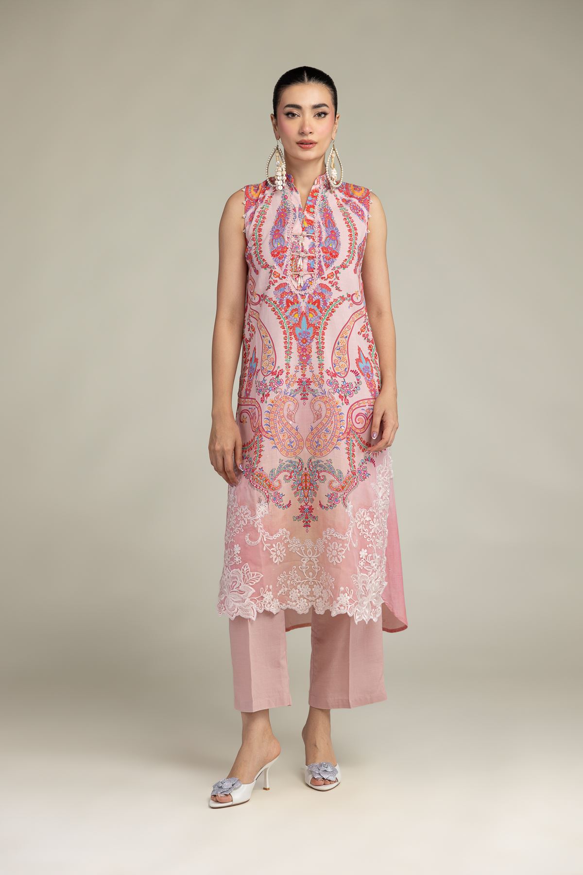 Embroidered Raw Silk Pink Floral Kurta - 2-26-212-A-F1-VG