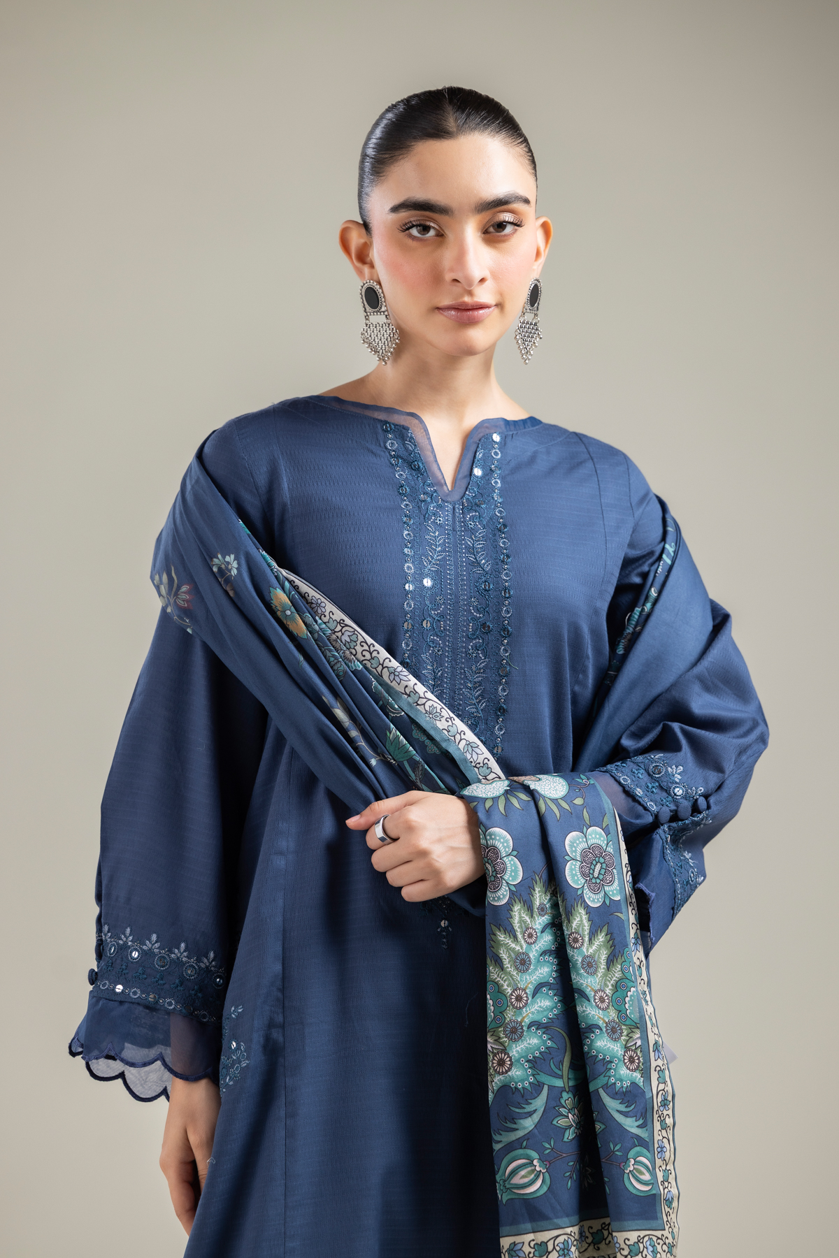 Embroidered Lawn Navy Lawn Dupatta - 1-26-121-A-C-VG