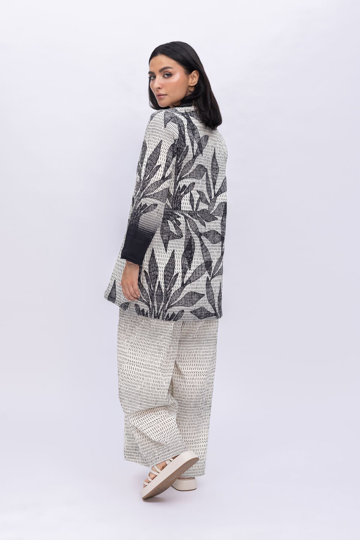 Printed Ripple Crinkle Longline Cotton Kurta - 25-04W16-04TA-VG