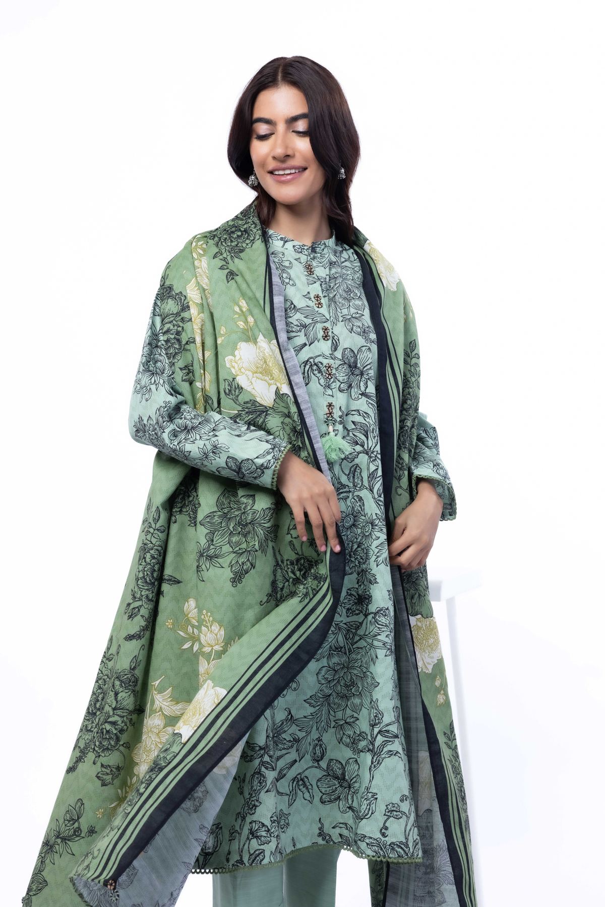 Printed Light Khaddar Fabrics 3 Piece - KN37YA-VG