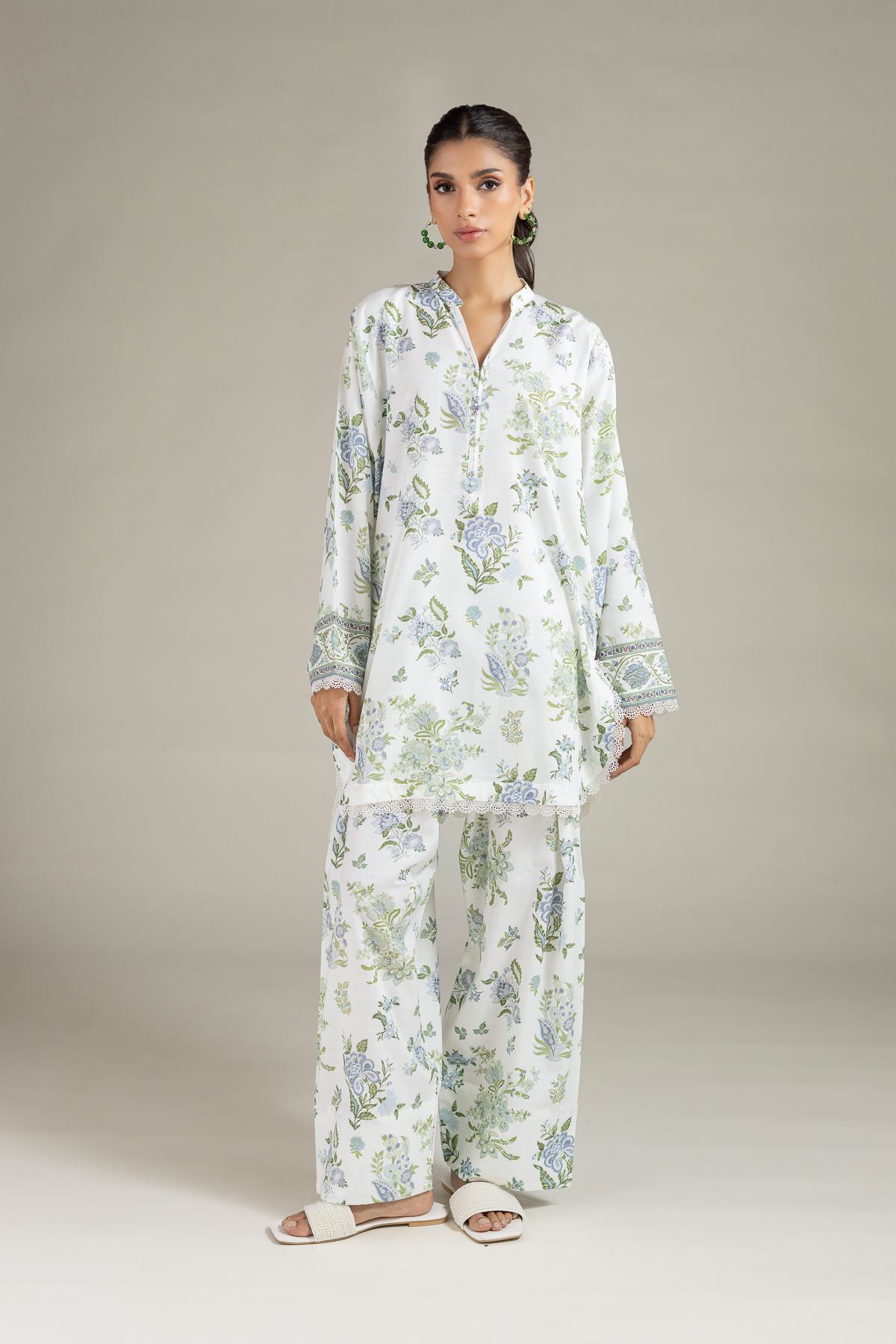 Printed Raw Silk Kurta - 25-08-12E8-04TA-VG