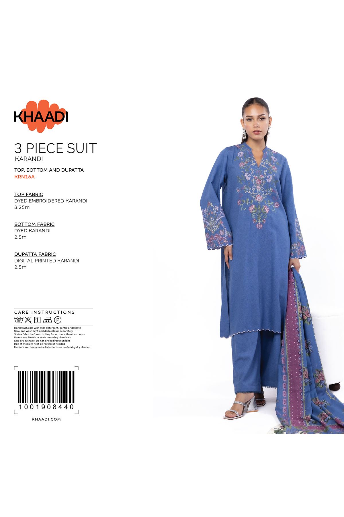 Embroidered Karandi Fabrics 3 Piece - KW38A-VG