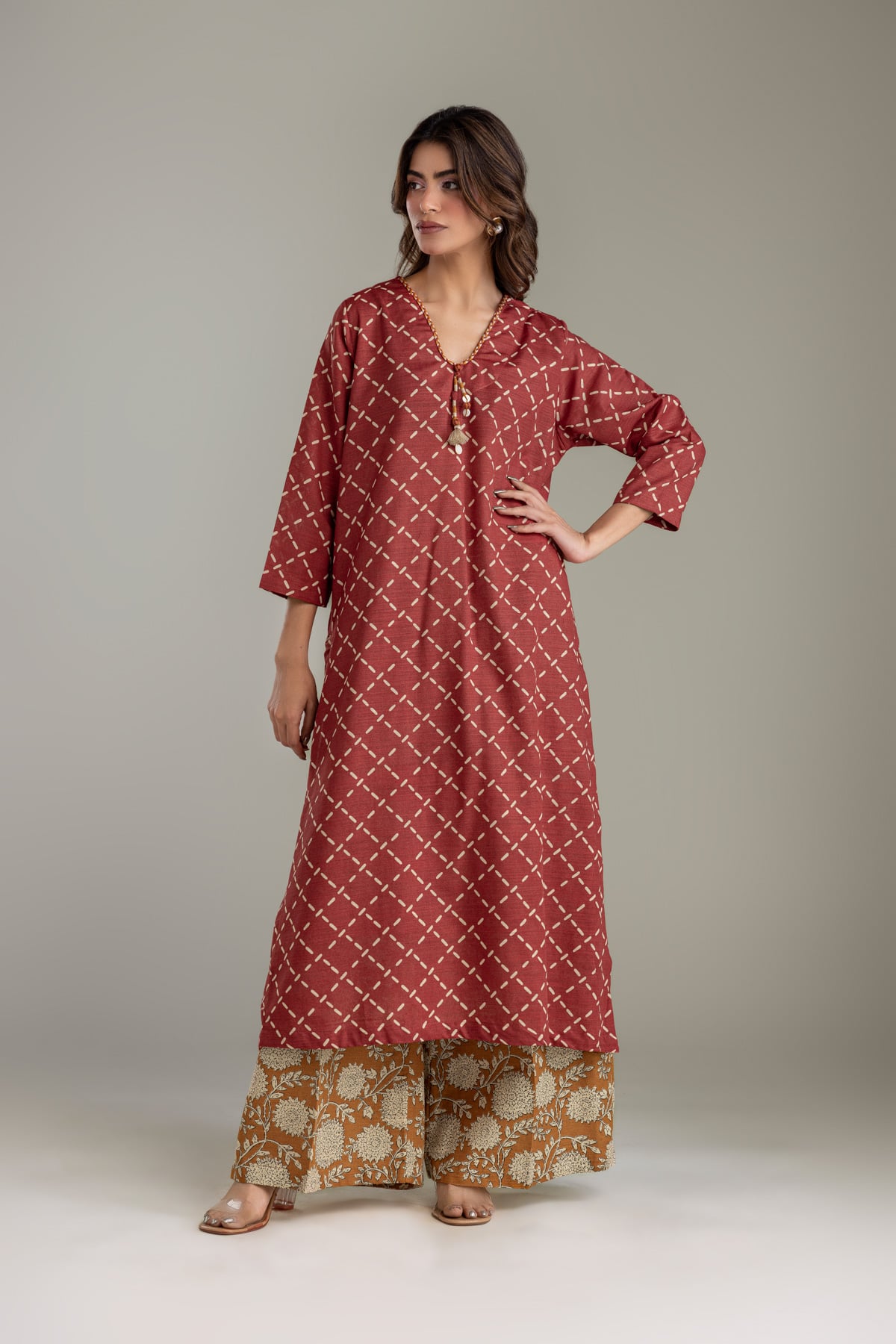 Printed Light Khaddar Longline Khaddar Kurta - 2-26-202-A-D-VG