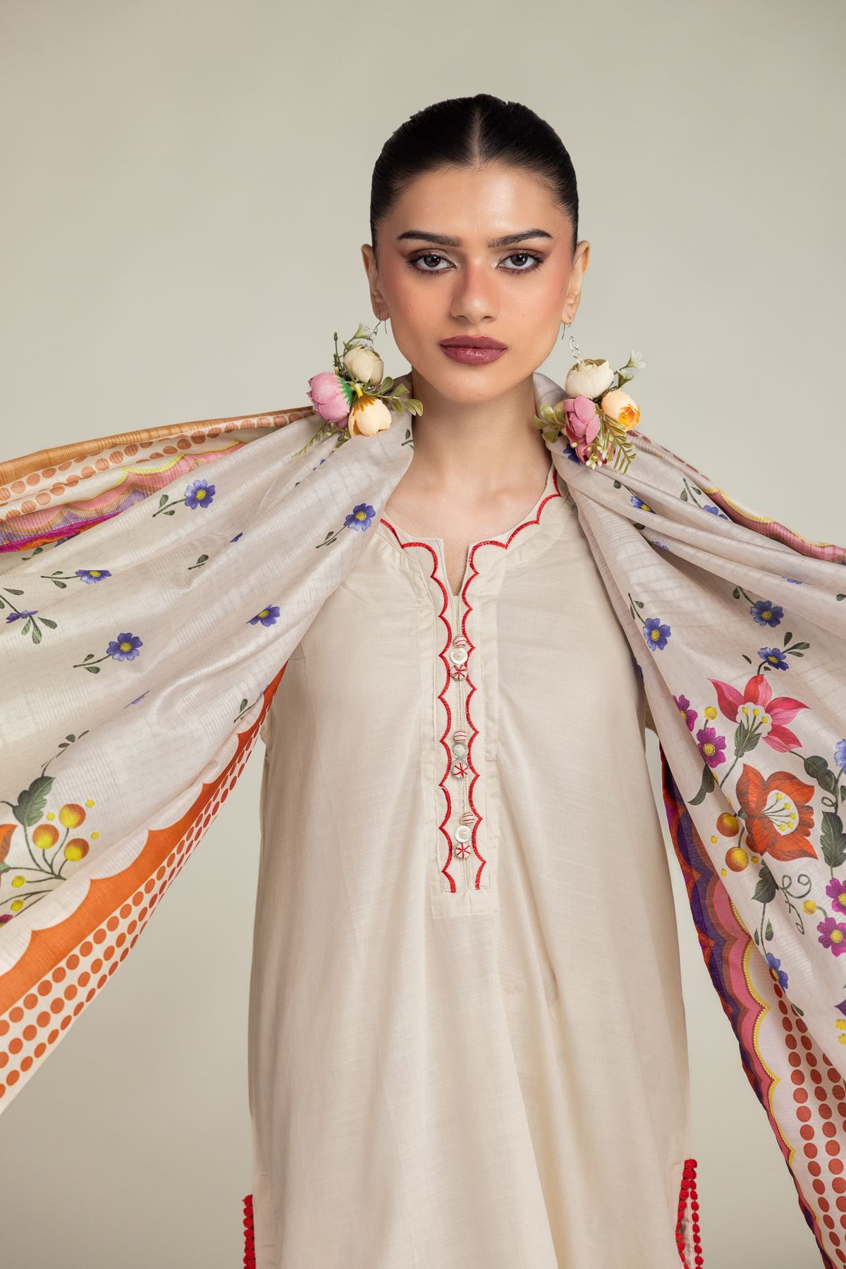 Embroidered Polyester Silk Floral Silk Dupatta - 2-26-201-A-C-VG