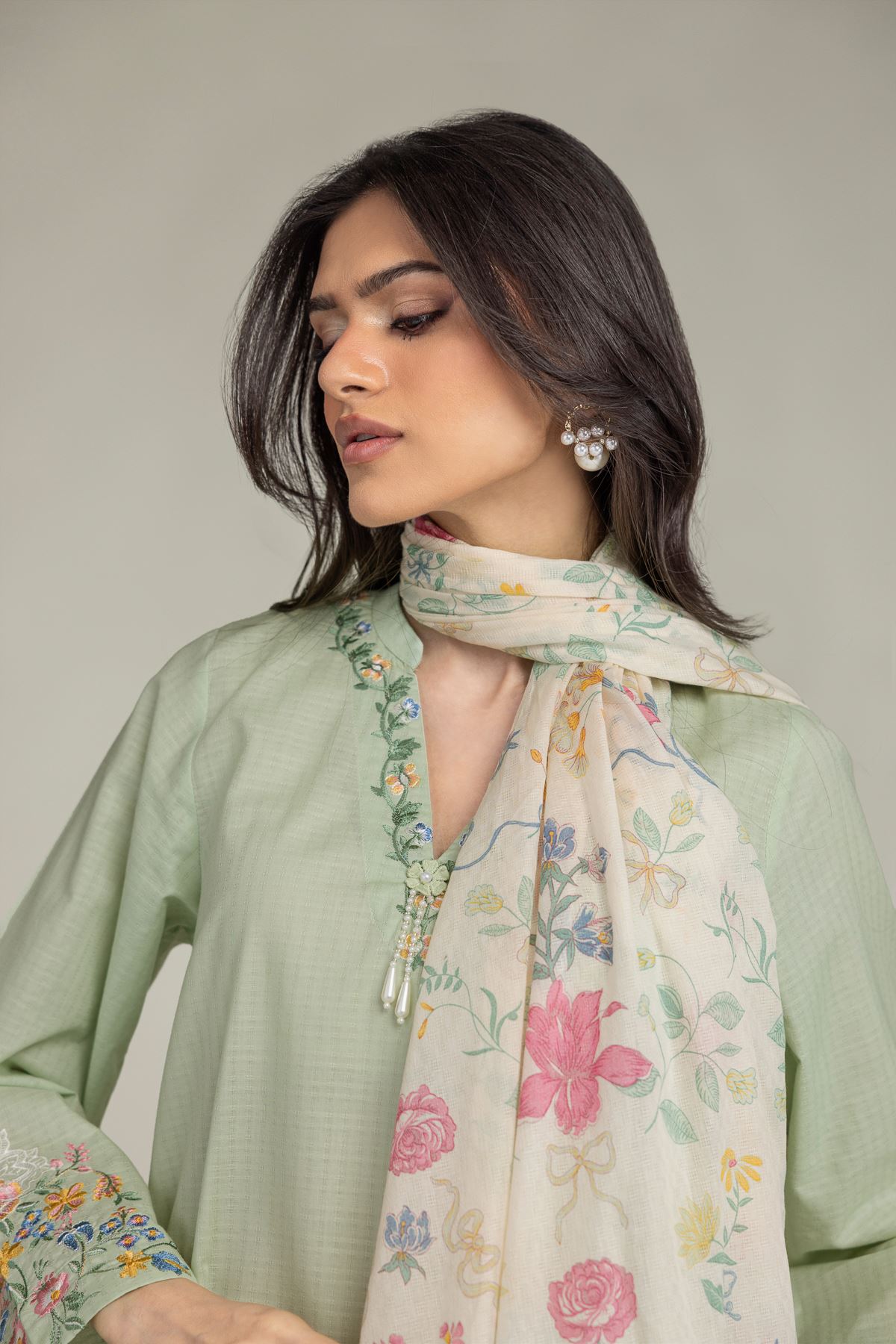 Embroidered Cotton Net Cotton Net Dupatta - 1-26-225-C-C1-VG