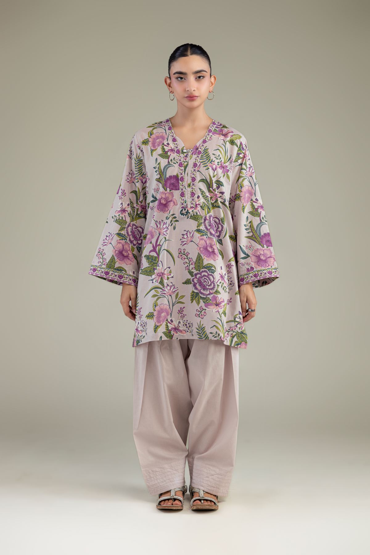 Printed Cambric Solid Cambric Shalwar - 1-26-102-A-F-VG