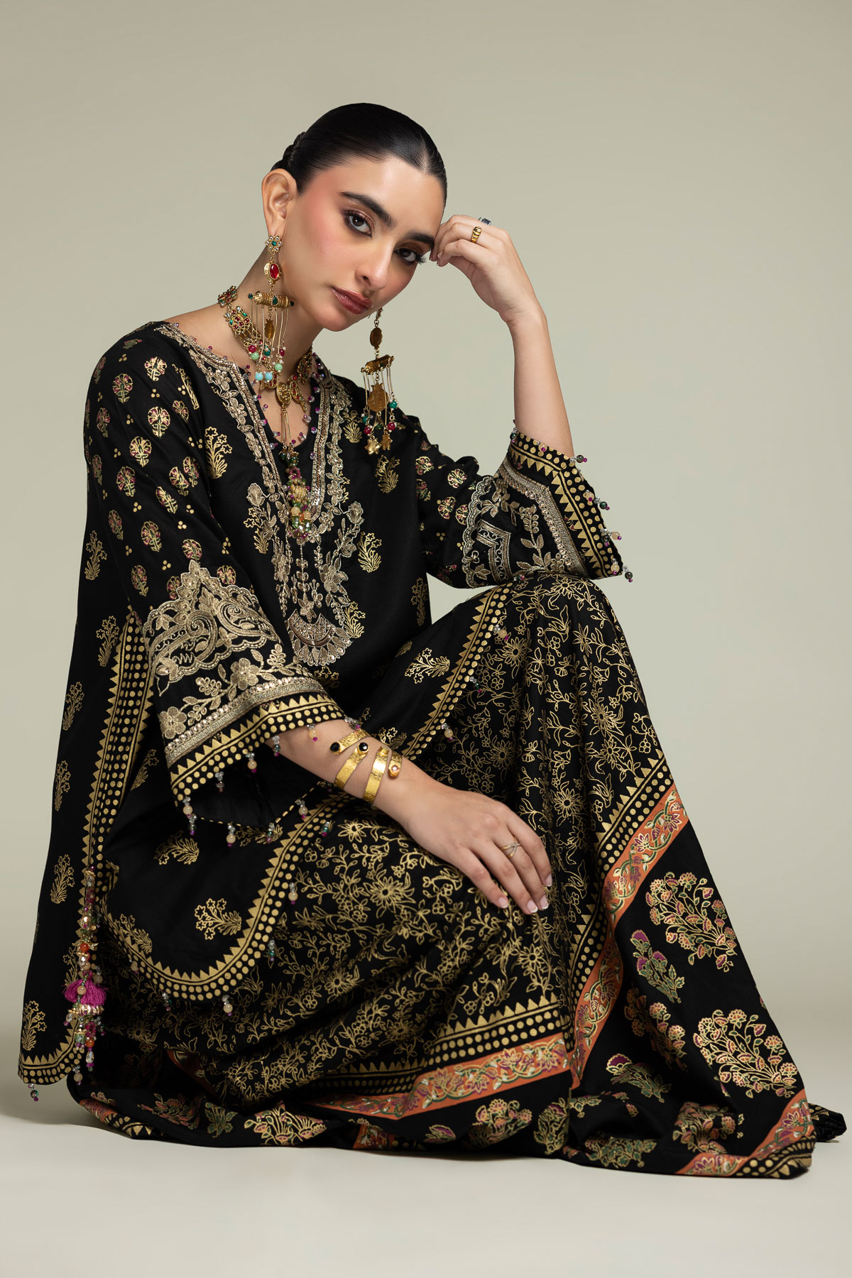Embroidered Raw Silk 2-Piece Set - 8-26-303-A-C1-VG